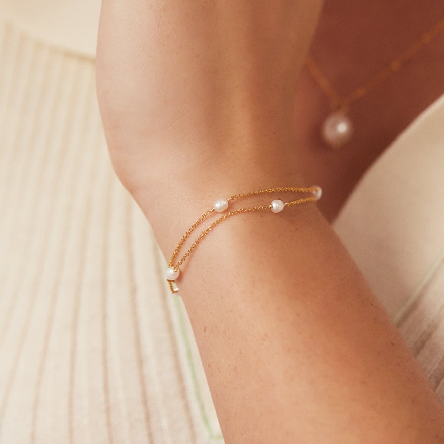 Solid Gold Layered Pearl Bracelet, Lily & Roo