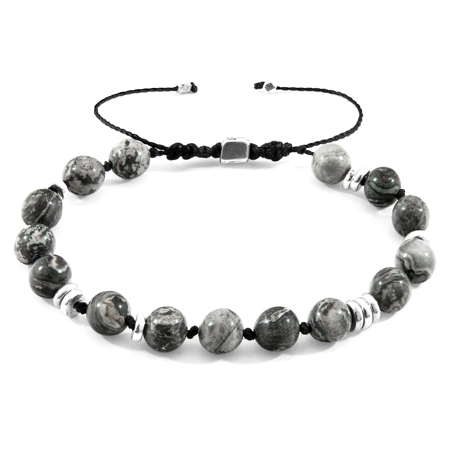 Men’s Grey Jasper Agaya Silver & Stone Beaded Macrame Bracelet Anchor & Crew