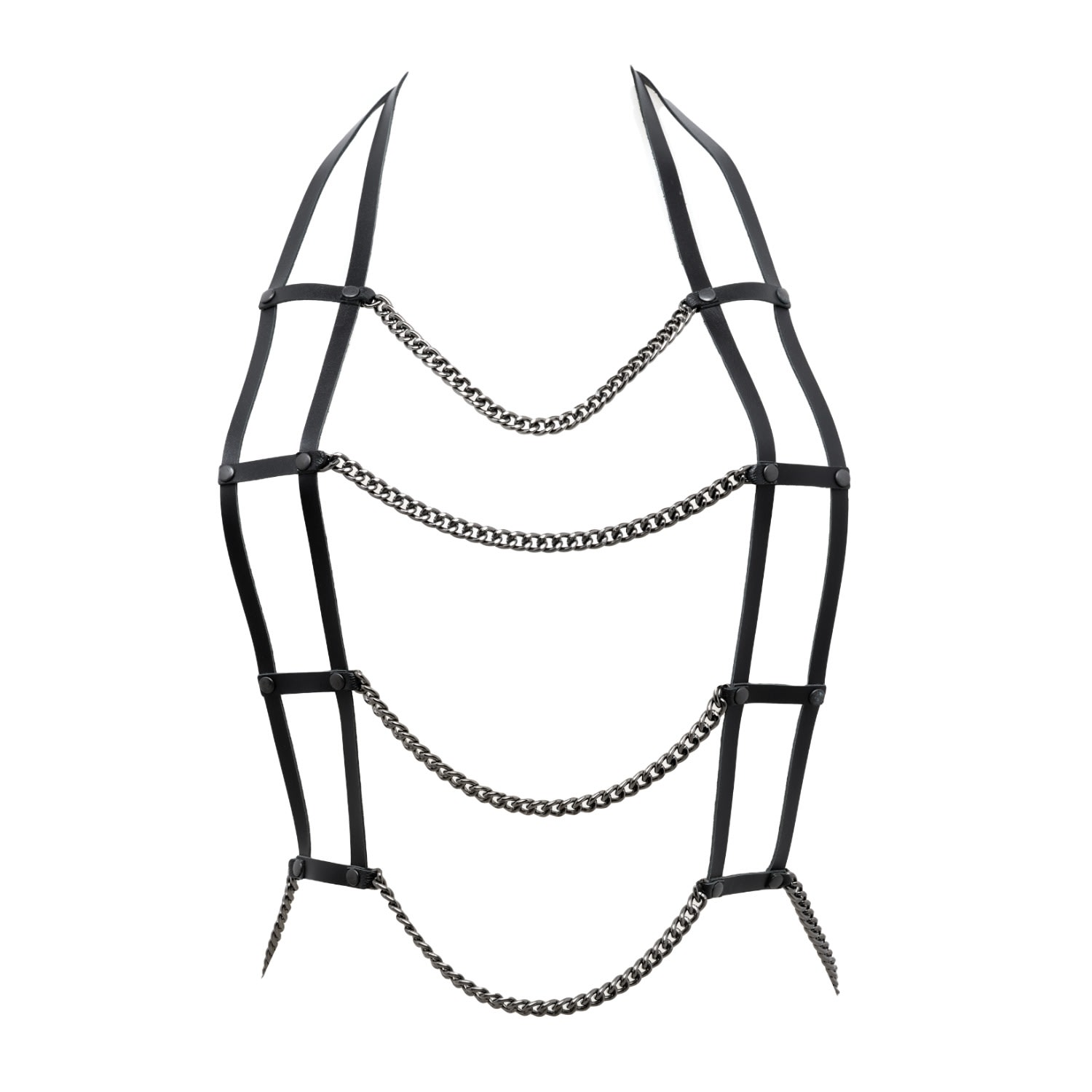 Plik X Haya Women's Black Leather Harness Necklace With Chain - Body Piece Provocateur