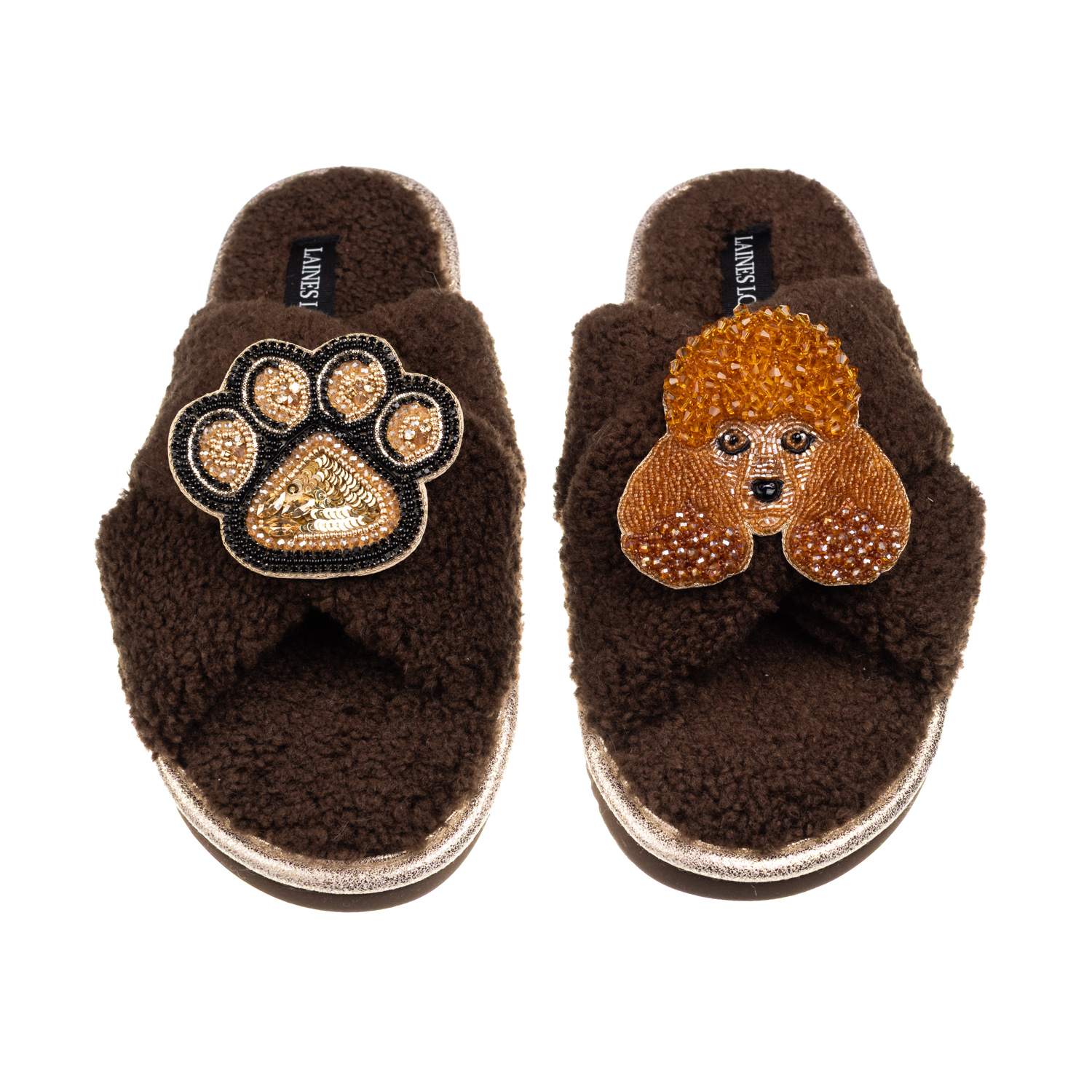 Laines London Women's Brown / Neutrals Laines Neutral Boucle Slippers With Tutu The Poodle & Paw Brooches - Chocol