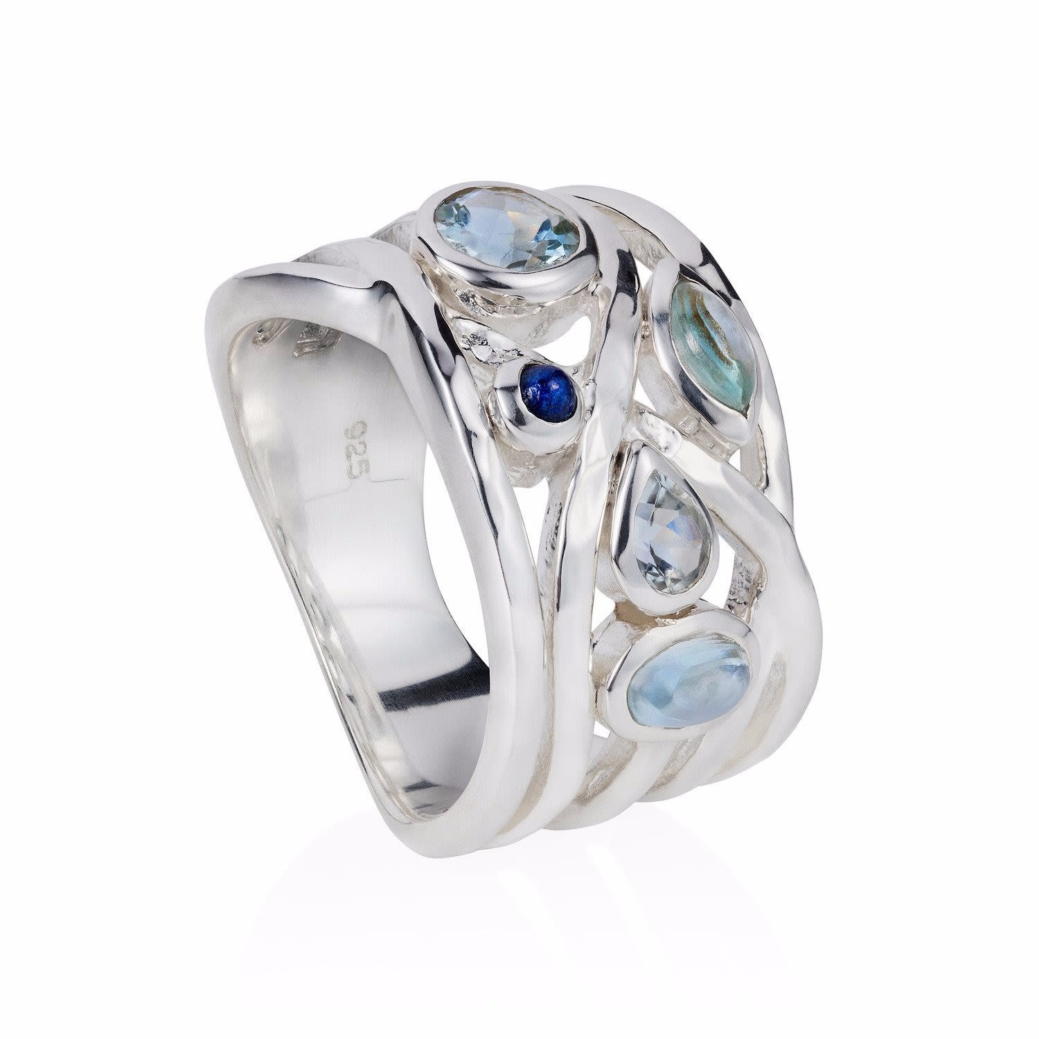 Women’s Silver Ring Aquamarine, Blue Topaz, Moonstone Liana Neola Design