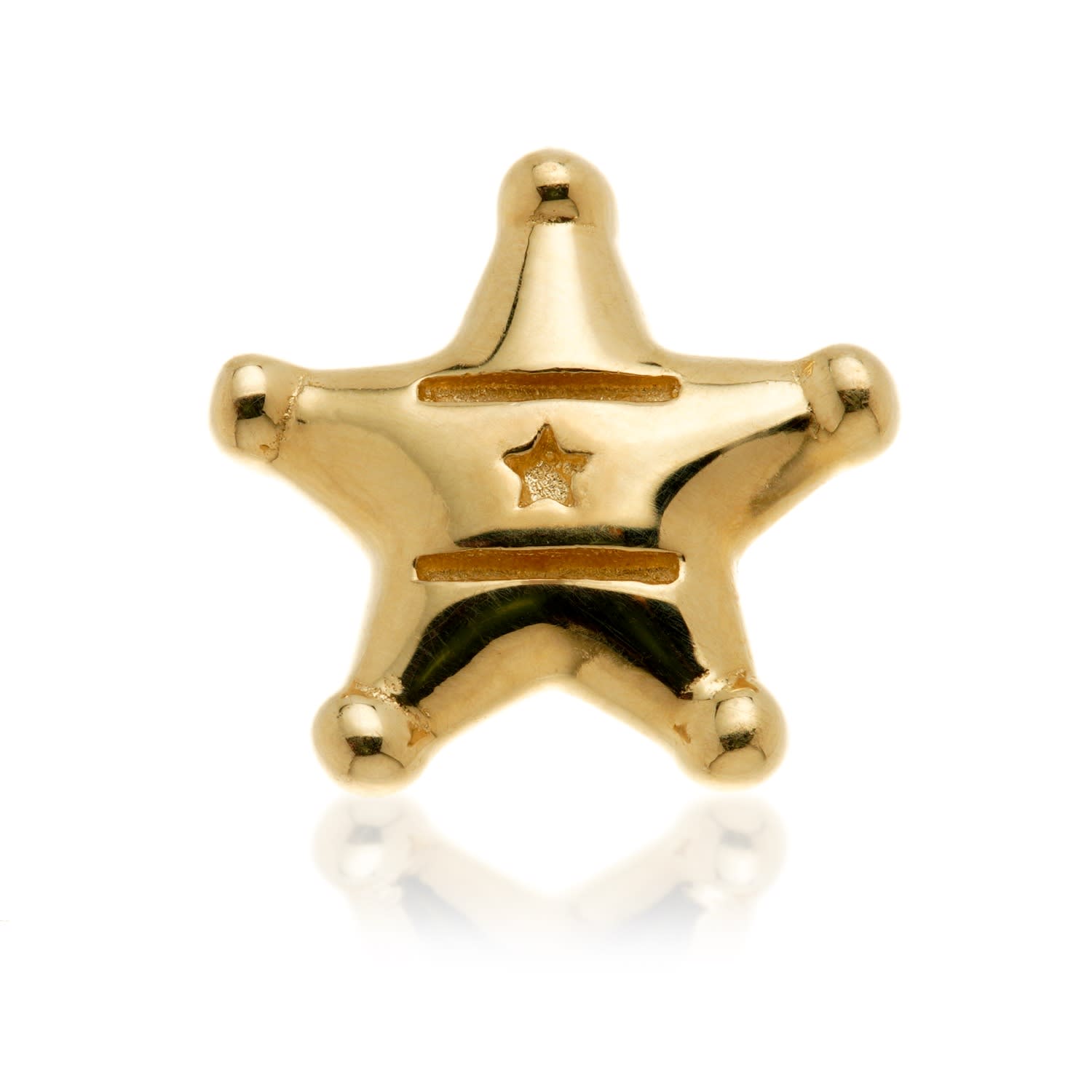 Tish Lyon Women's Solid 14ct Gold Threadless Sheriff's Badge Flatback Stud Earring