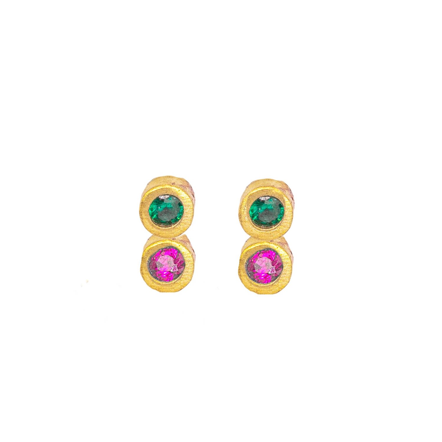 Women’s Gold Disco Dot Emerald And Ruby Stud Earrings Lily Flo Jewellery