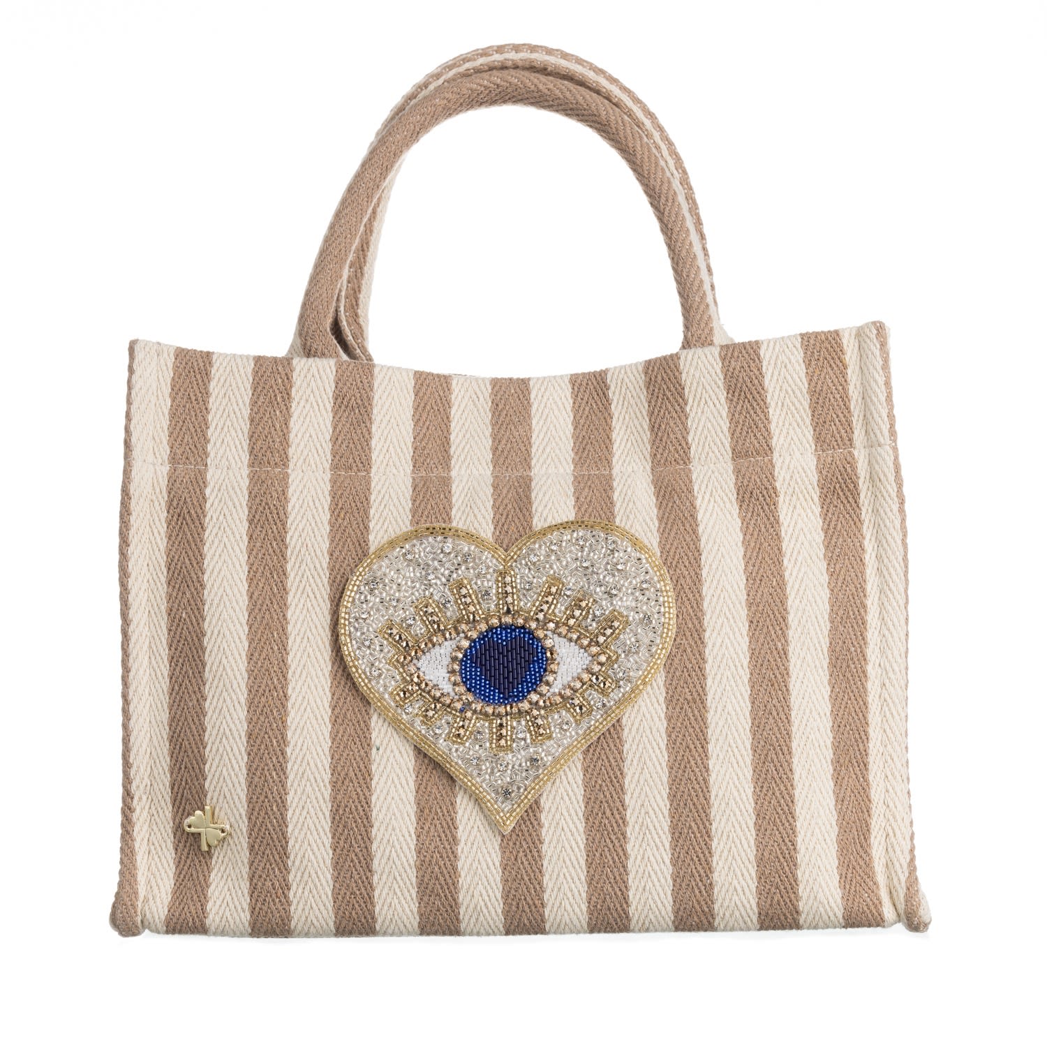 Women’s Neutrals Laines Couture Hand Embellished Heart Eye Tote Bag - Beige & Cream One Size Laines London