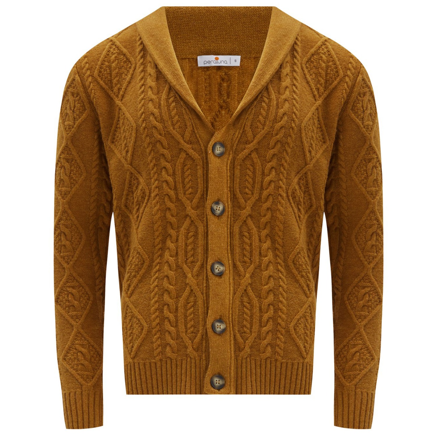 Benjamin Shawl Collar Cable Knit Men's Cardigan Mustard by Peraluna