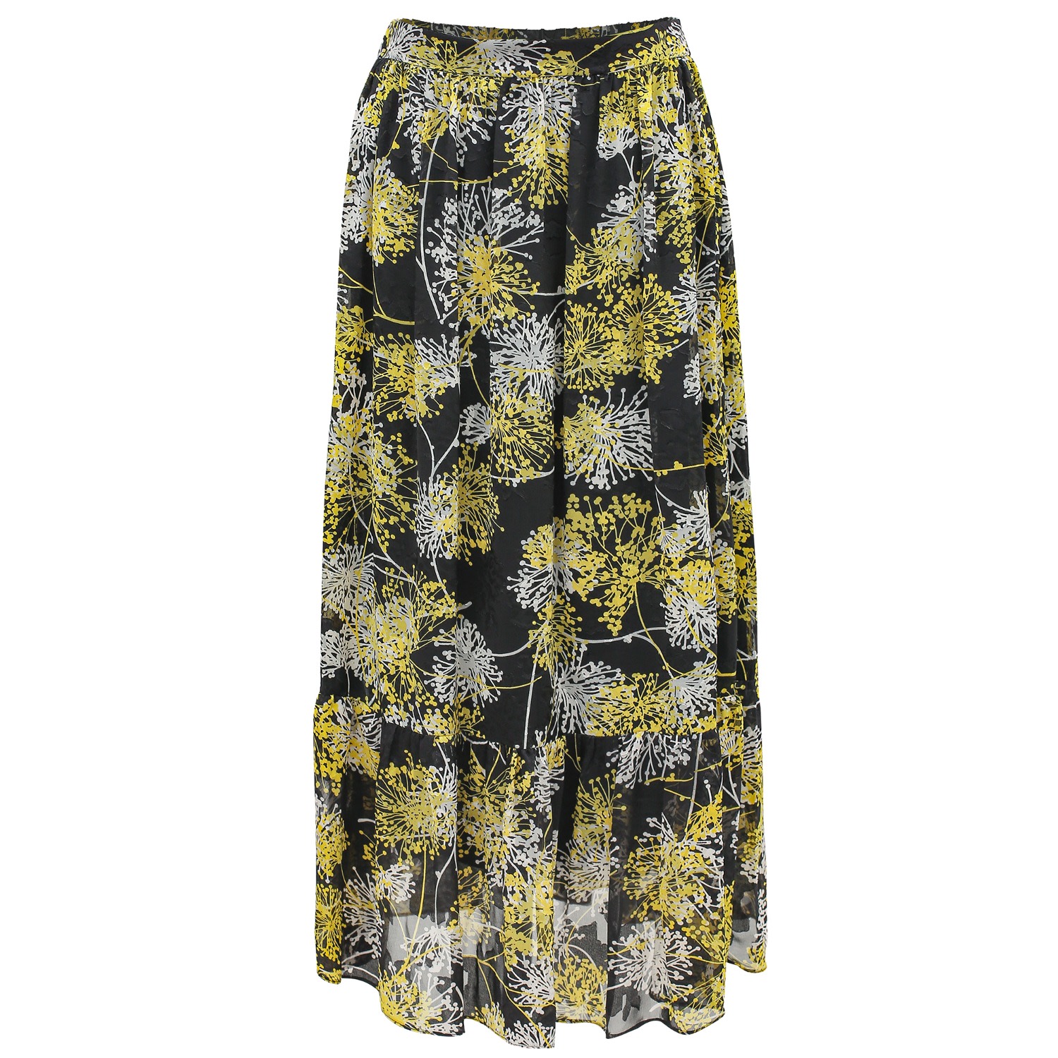 Smart And Joy Women's Black Long Skirt With Linear Print And Ruffles In Black