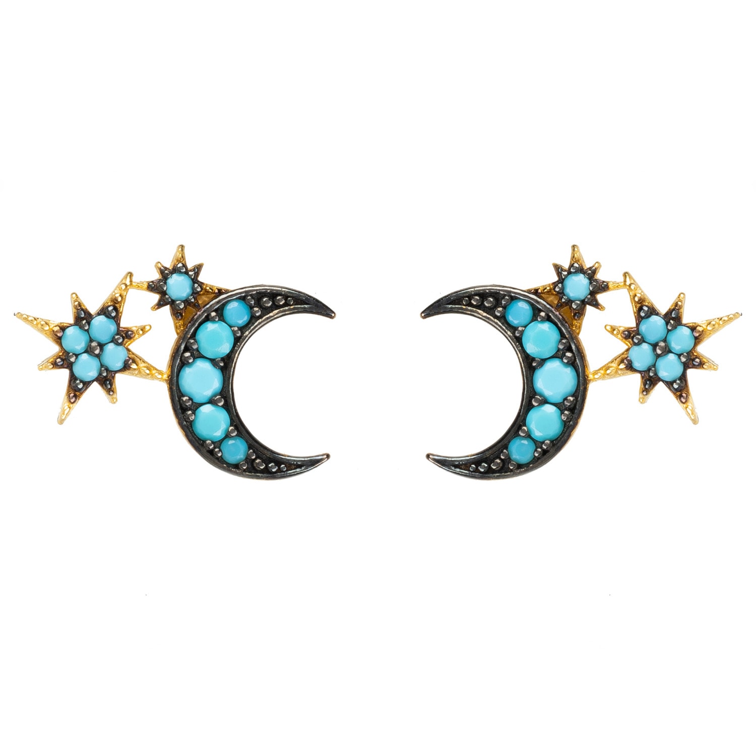Latelita Women's Gold / Blue Moon & Starburst Small Stud Earrings Turquoise In Multi