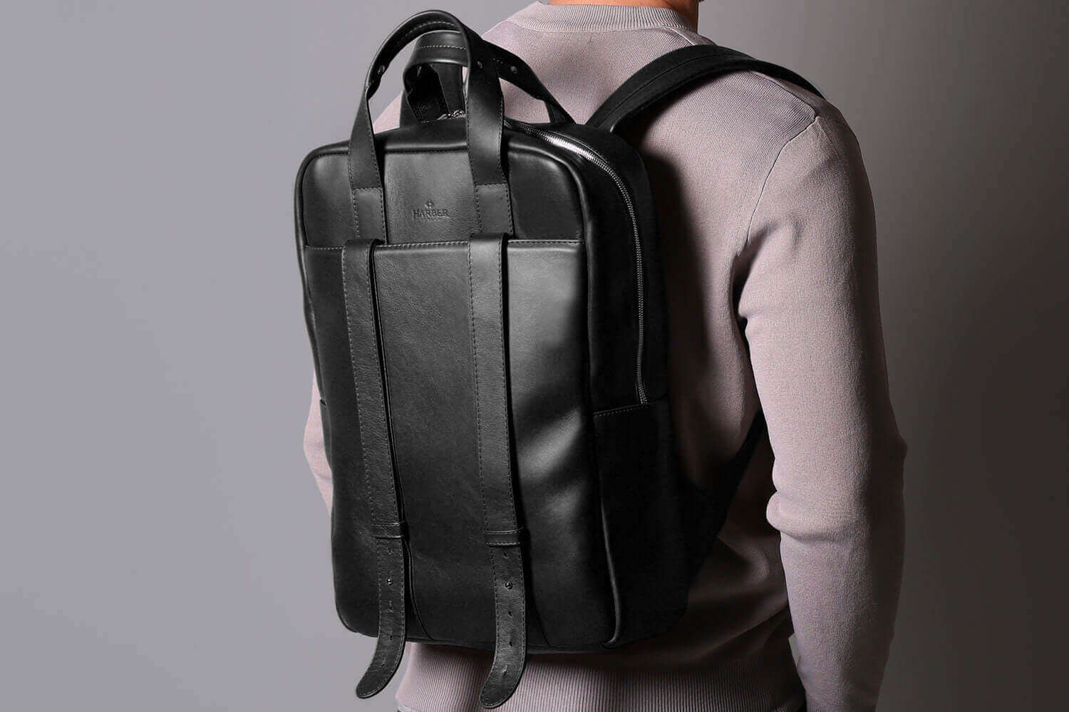cos grained leather backpack Meron Slouchy Bag 2 large zippered main compartments Slim zipped laptop pocket fits up to 15 laptop Leatherology Cognac Parker Backpack –