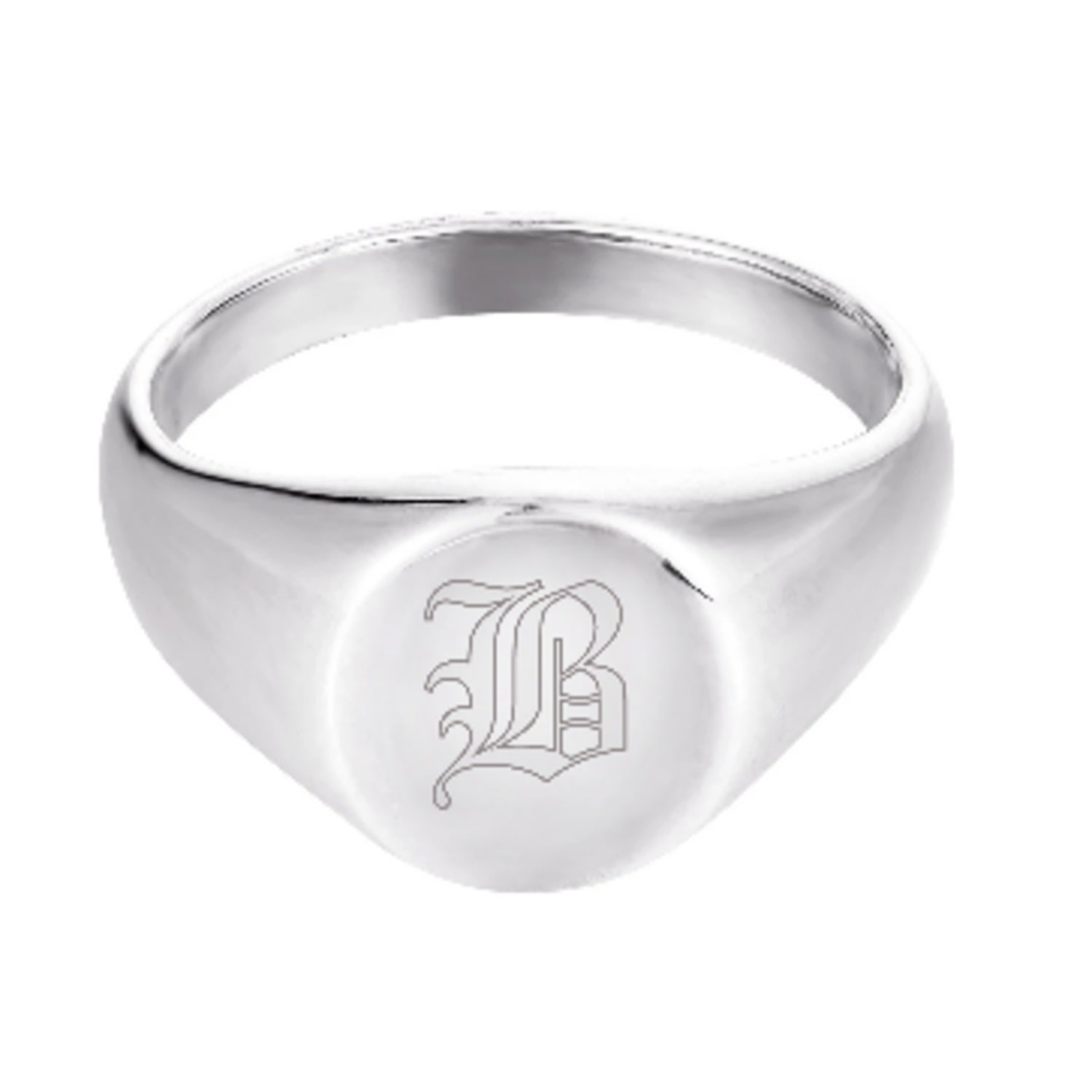 Women’s Ecoated Sterling Silver Old English Engraved Initial Rounded Signet Ring - Letter B Seol + Gold