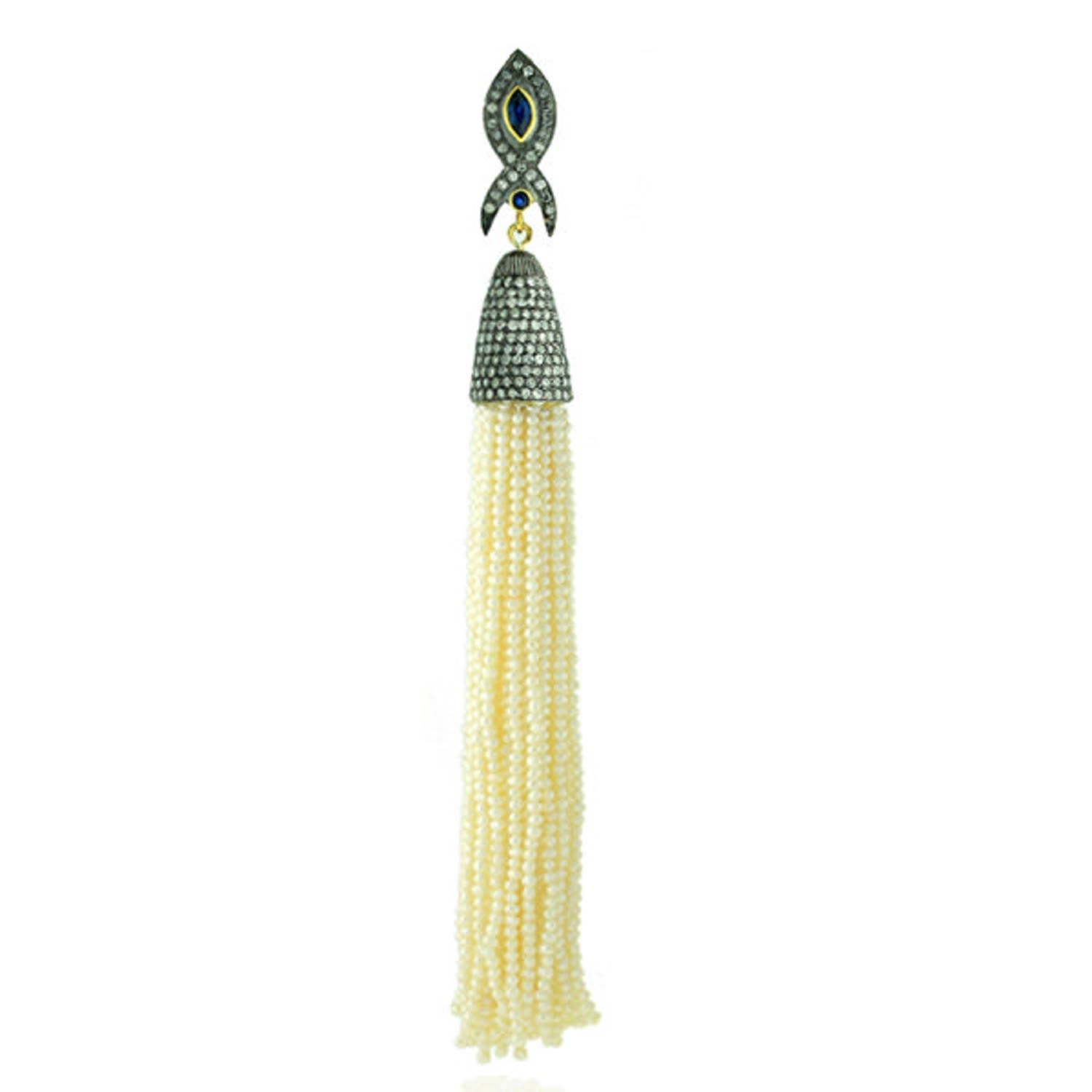 Women’s Silver / Gold / Blue Diamond Gold 925 Sterling Silver Sapphire Tassel Pendant Pearl Jewelry Artisan