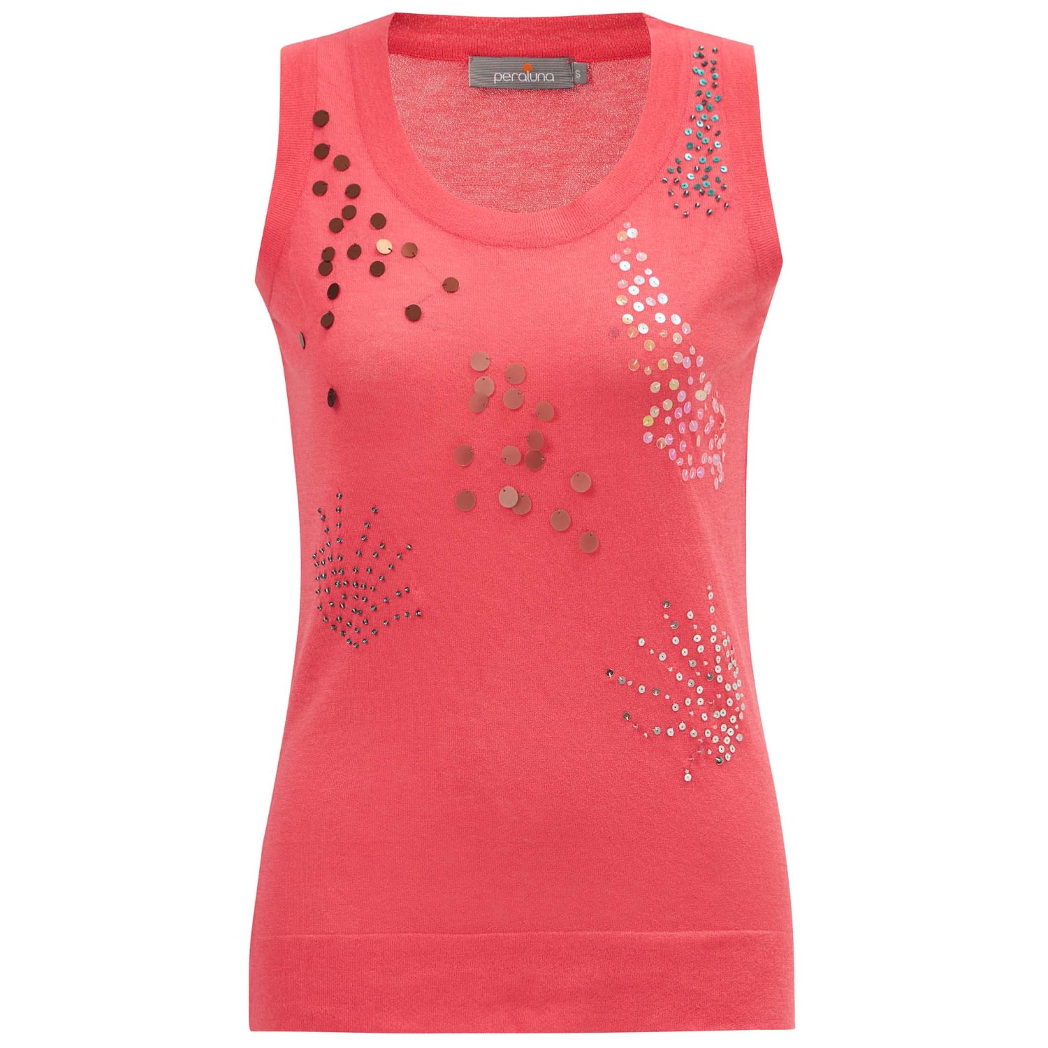 Women’s Sequin Embroidered Sleeveless Knitted Blouse In Coral Medium Peraluna