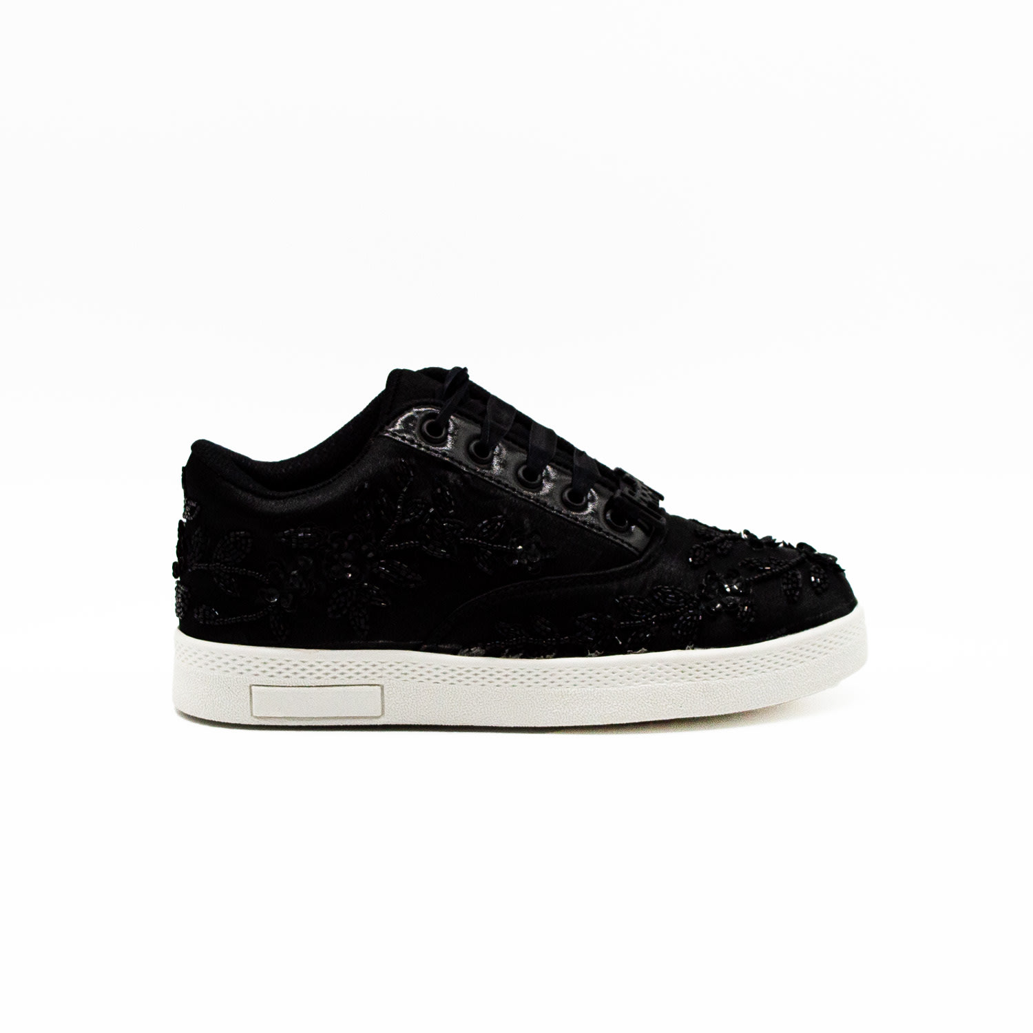Rettrose Women's The Natalia Luxury Black Satin Handmade Embellished Tennis Shoe In Black