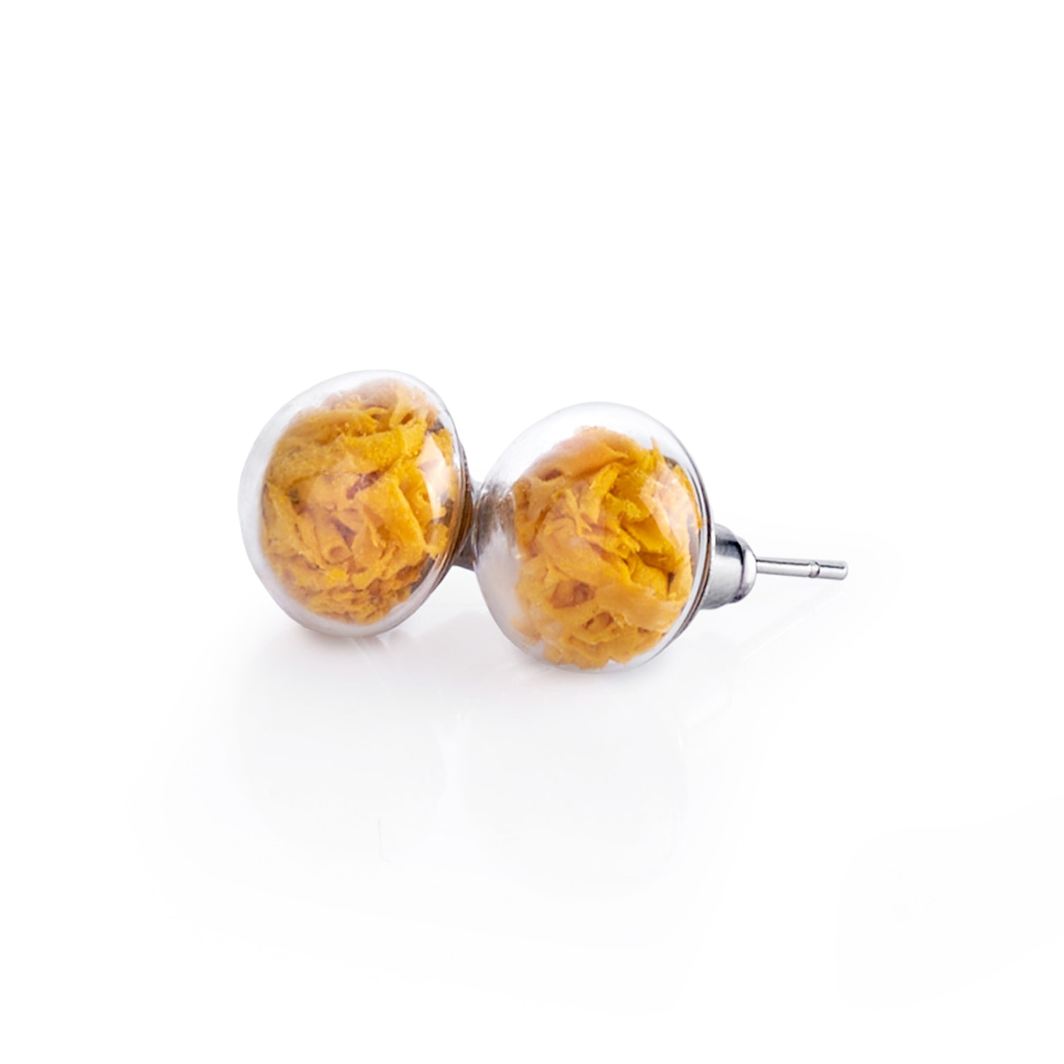 My Little Nature Women's Yellow / Orange Handcrafted Stud Glass Earrings With Natural Yellow Moss
