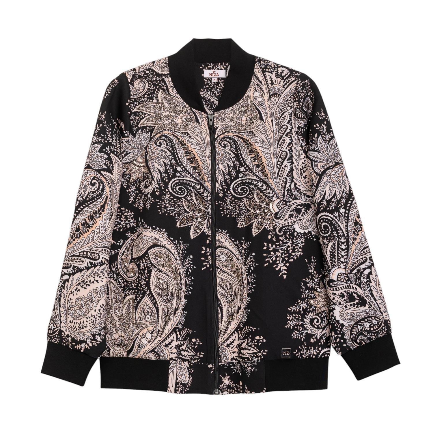 Niza Women's White Printed Bomber With Embroidery In White