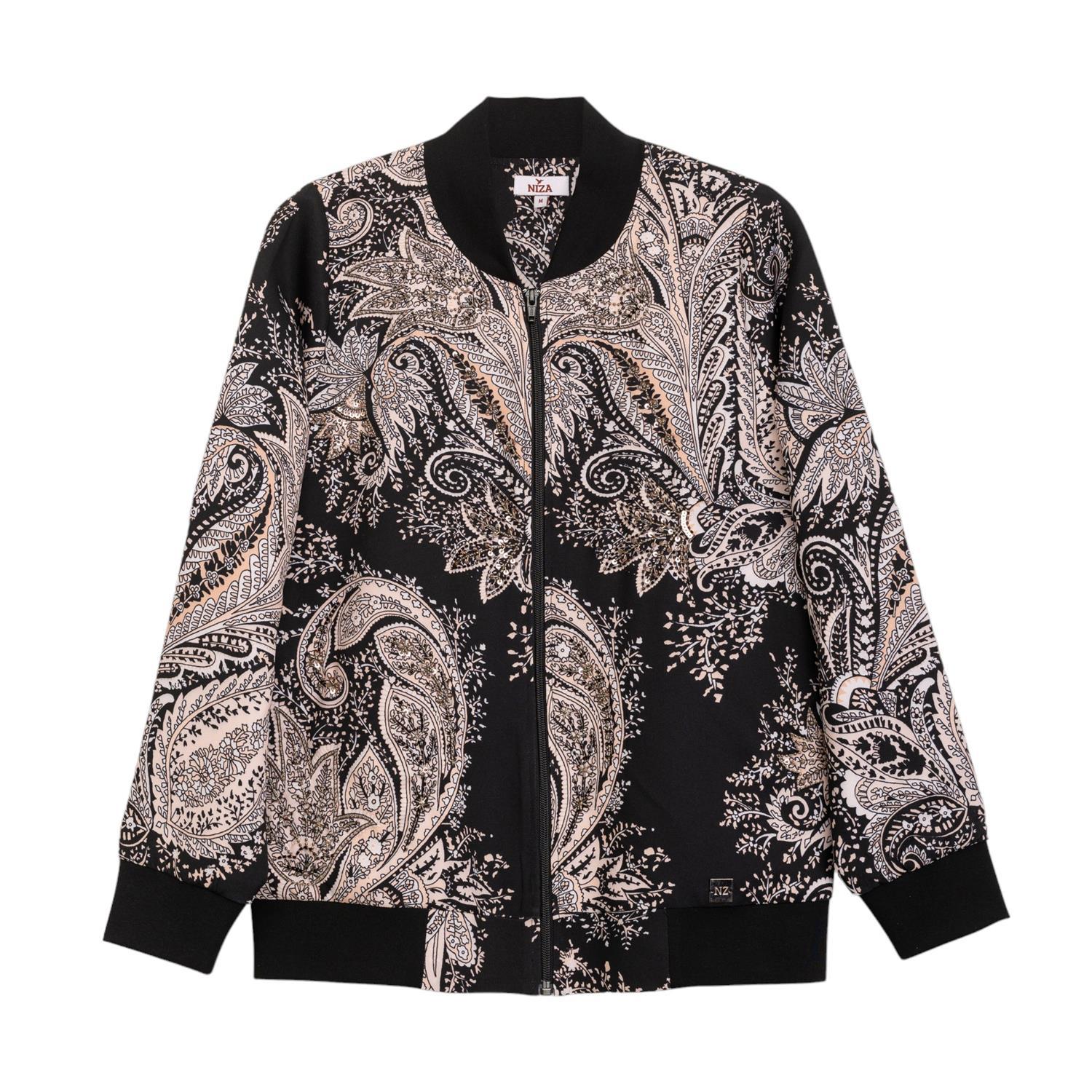 Women’s White Printed Bomber With Embroidery Large Niza