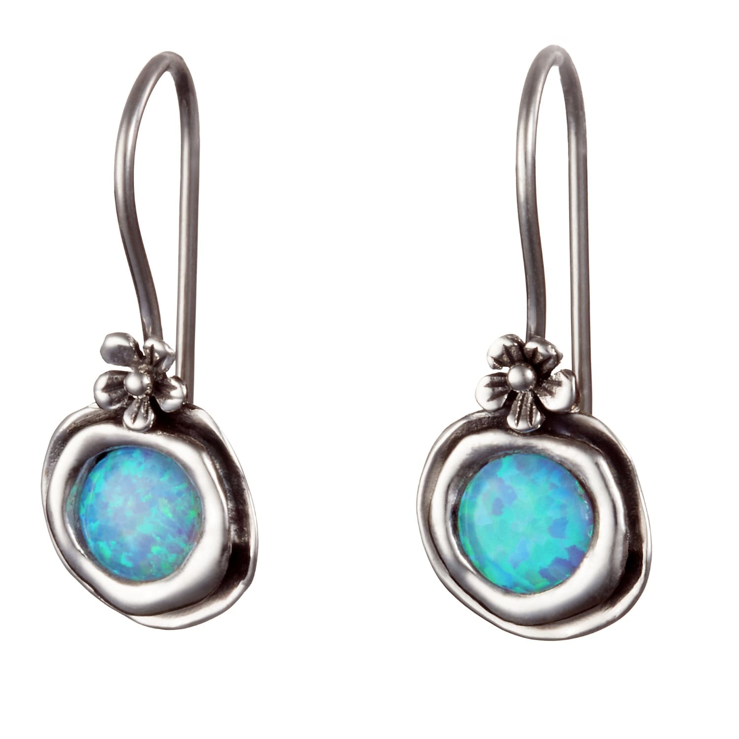 Isla Silver Women's Blue / Silver Handmade Sterling Silver Opal Earrings With Dainty Flower Detail