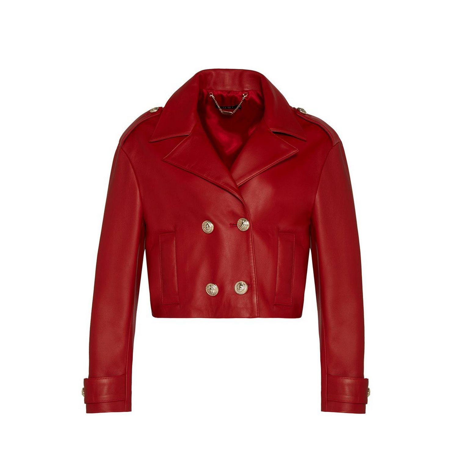 Women’s Front Button Detail Red Leather Jacket Small Rue Les Createurs