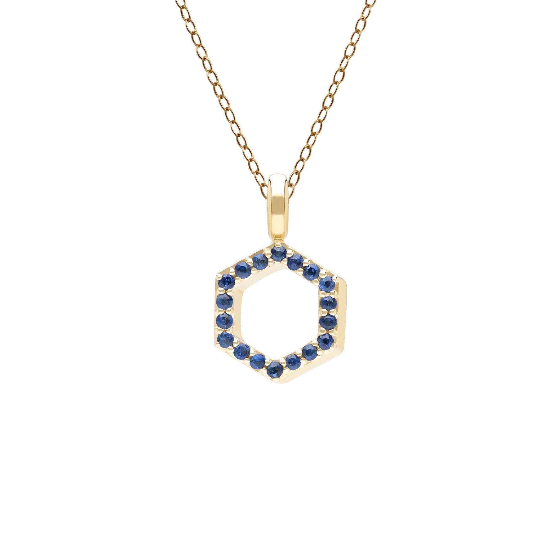 Women’s Gold / Blue Geometric Hex Sapphire Pendant Necklace In Yellow Gold Gemondo