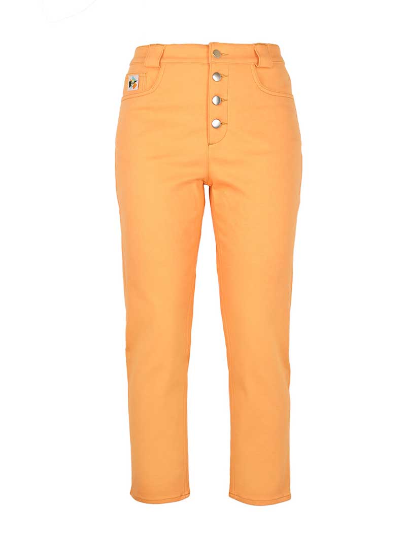 Yellow / Orange Rogue Crop Leg Jeans, Organic Cotton, In Peach Orange Medium Blonde Gone Rogue