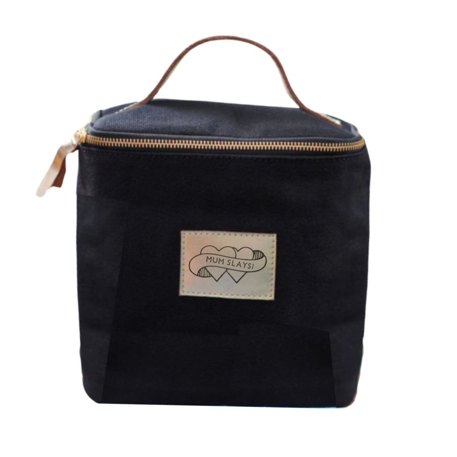 Black / Gold Mum Leather Trim Toiletry Bag | Vida Vida