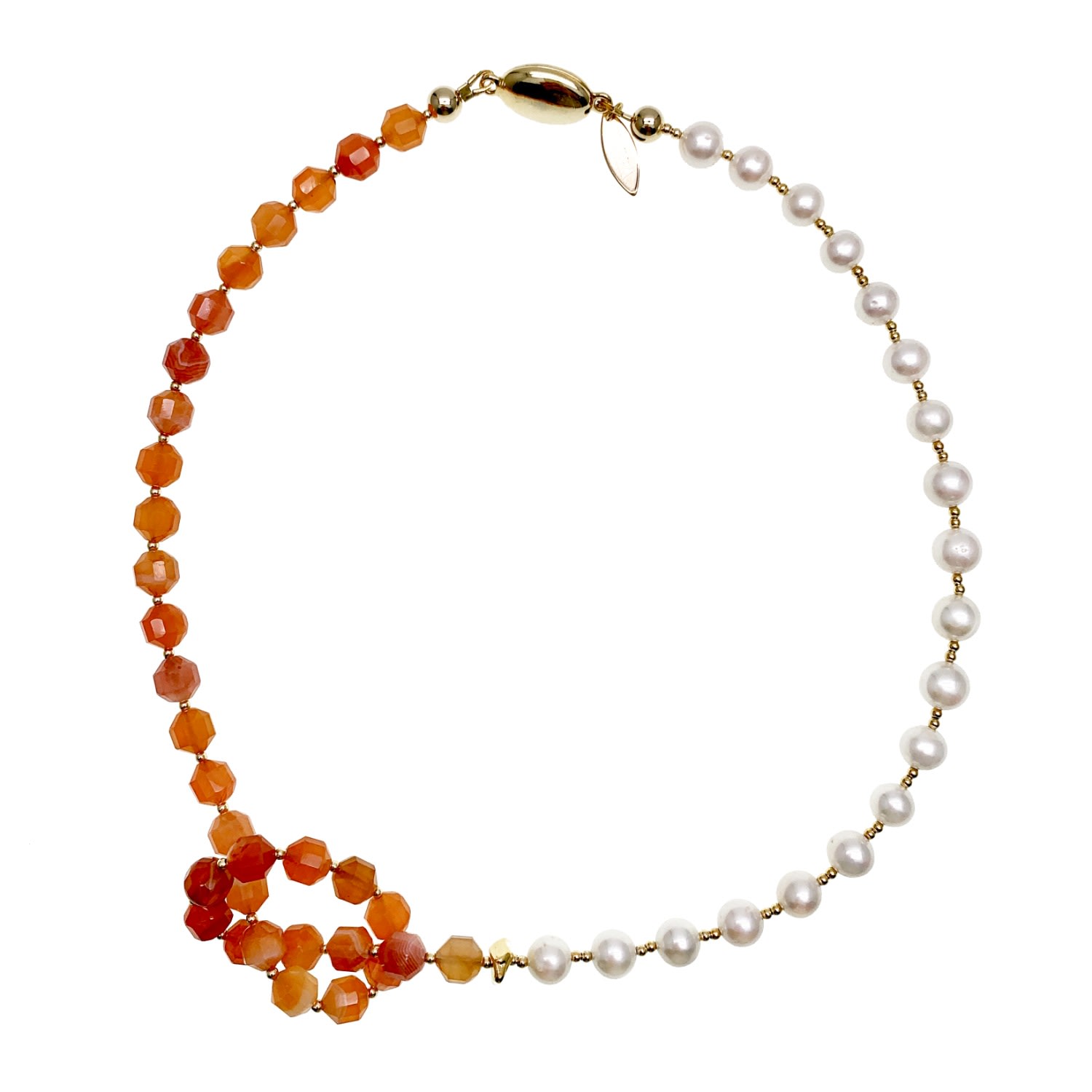 Women’s White / Red Knotted Orange Agate With Freshwater Pearl Short Necklace Farra