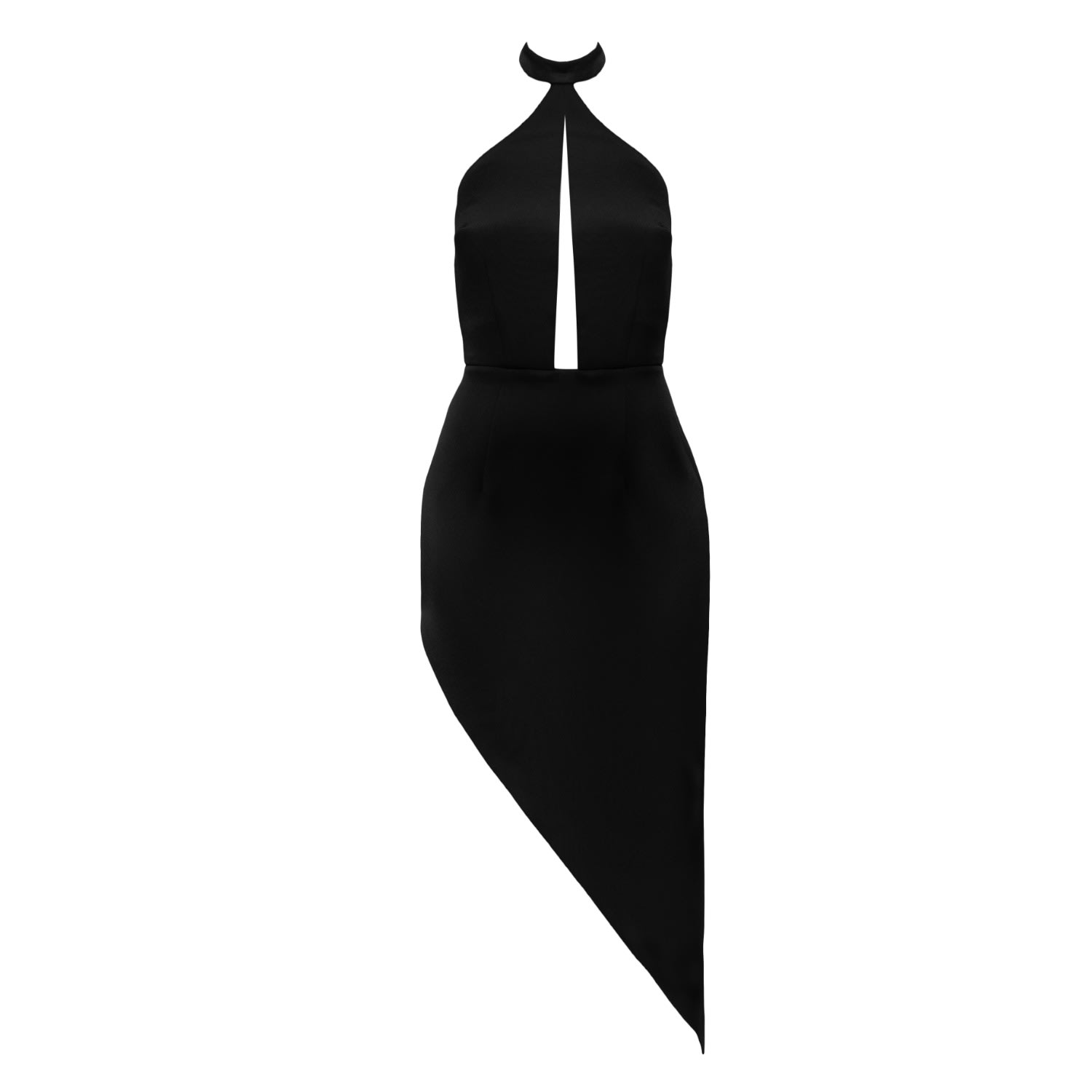 Women's Pamela Black Halter Neck Dress With Asymmetric Skirt | Extra Small | Nomi Fame