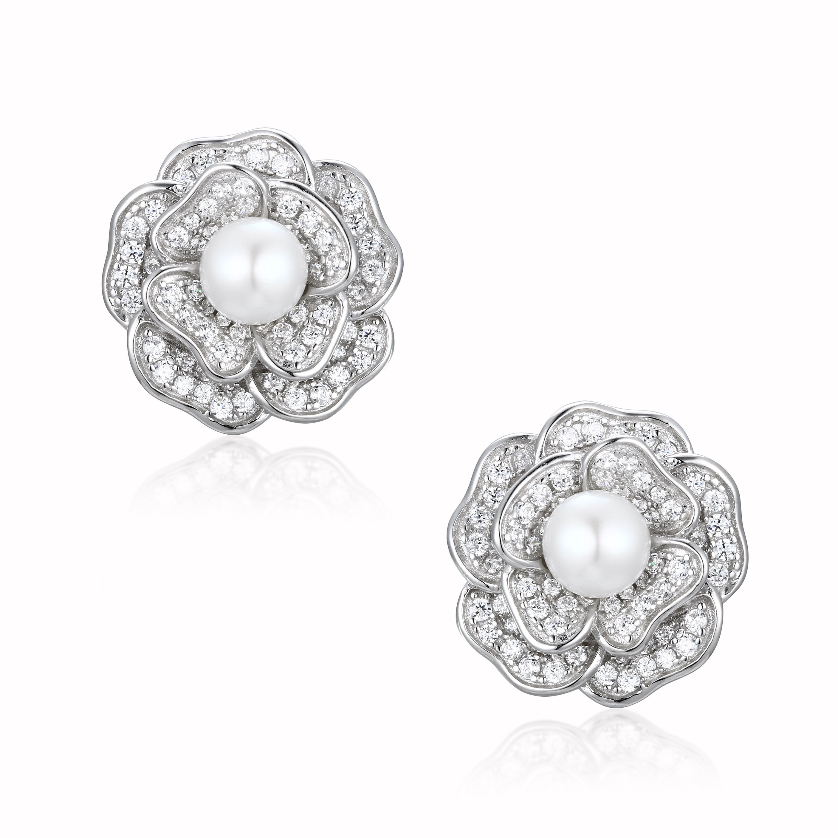 Women’s Tsarina Flower & Freshwater Pearl Silver Earrings Santinni