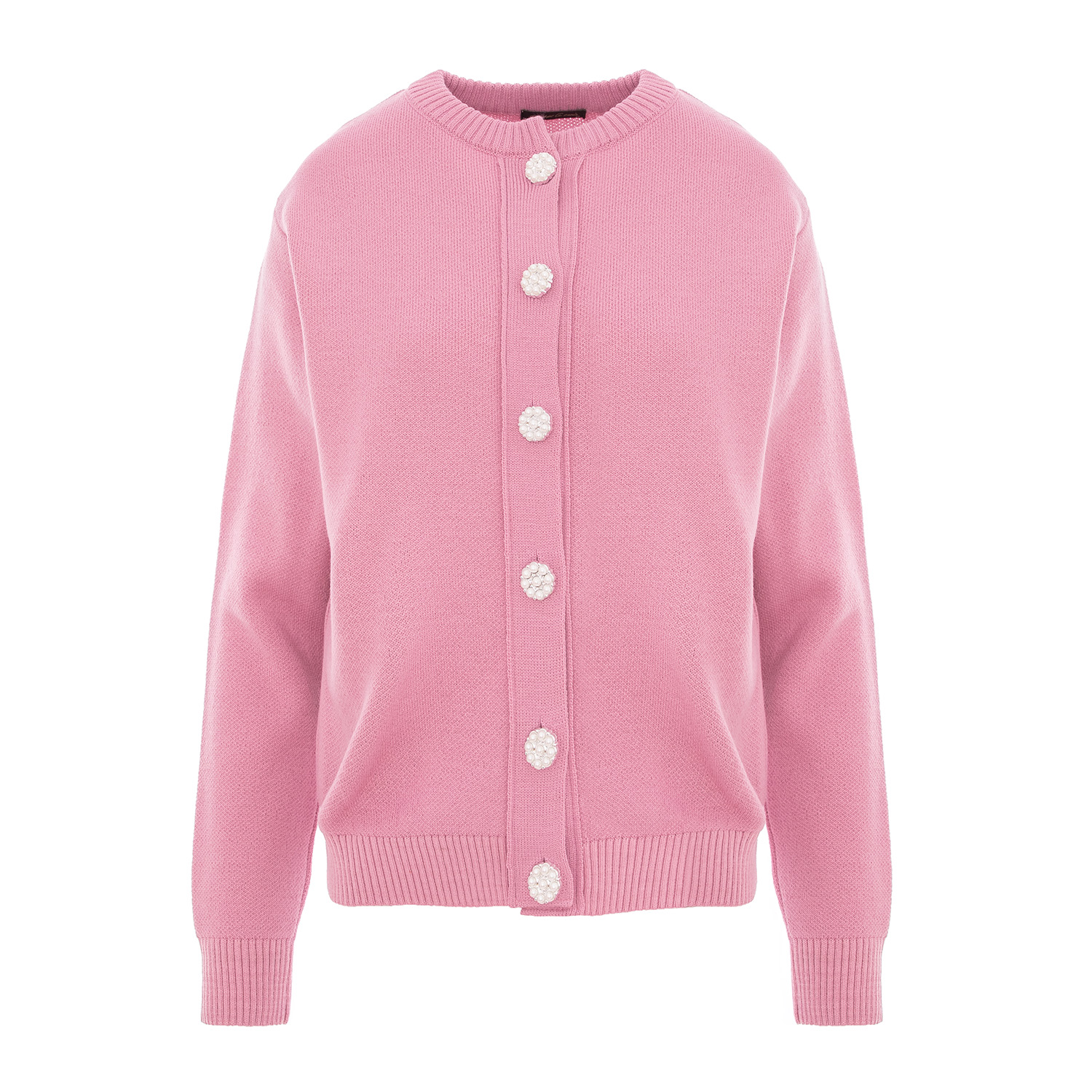 Concept A Trois Women's Pink / Purple Pink Cardigan At The Base Of The Neck, Knitted With Daisy Buttons In Pink/purple