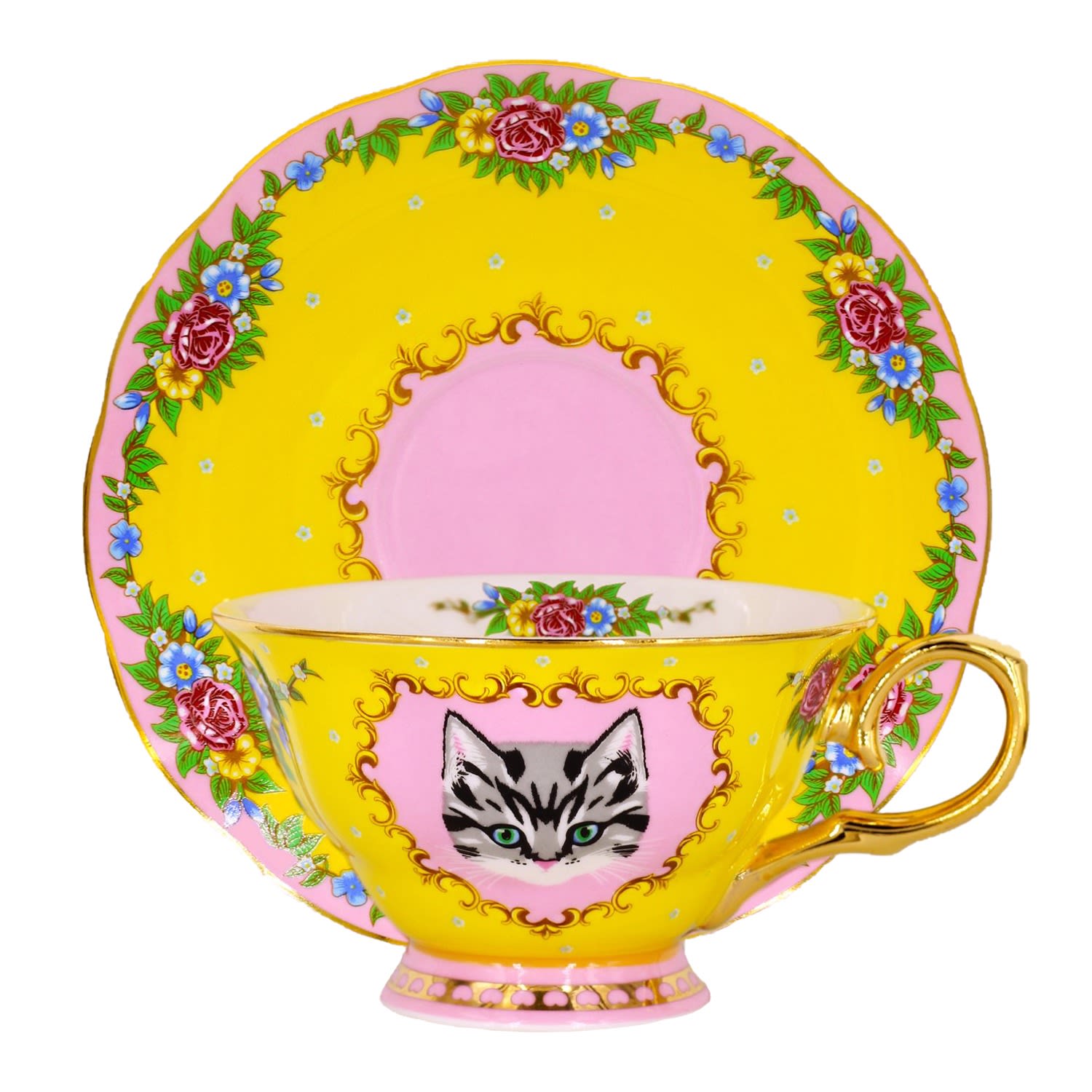 Yellow / Orange Meep Teacup & Saucer Poppy Angeloff