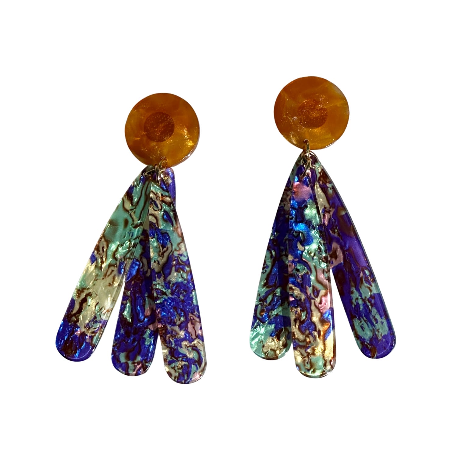 Women’s Gold / Green / Blue Petal Drop Earrings In Waterlily Closet Rehab