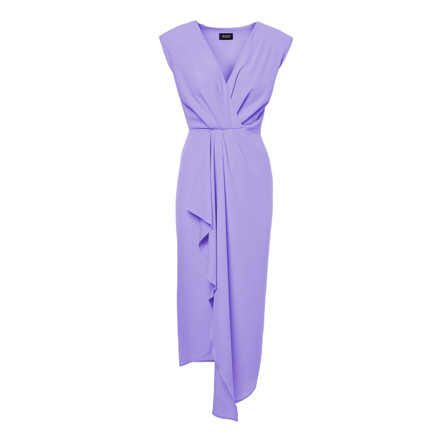Women’s Pink / Purple Pastel Purple Midi Dress With Draping And Pleats Large Bluzat