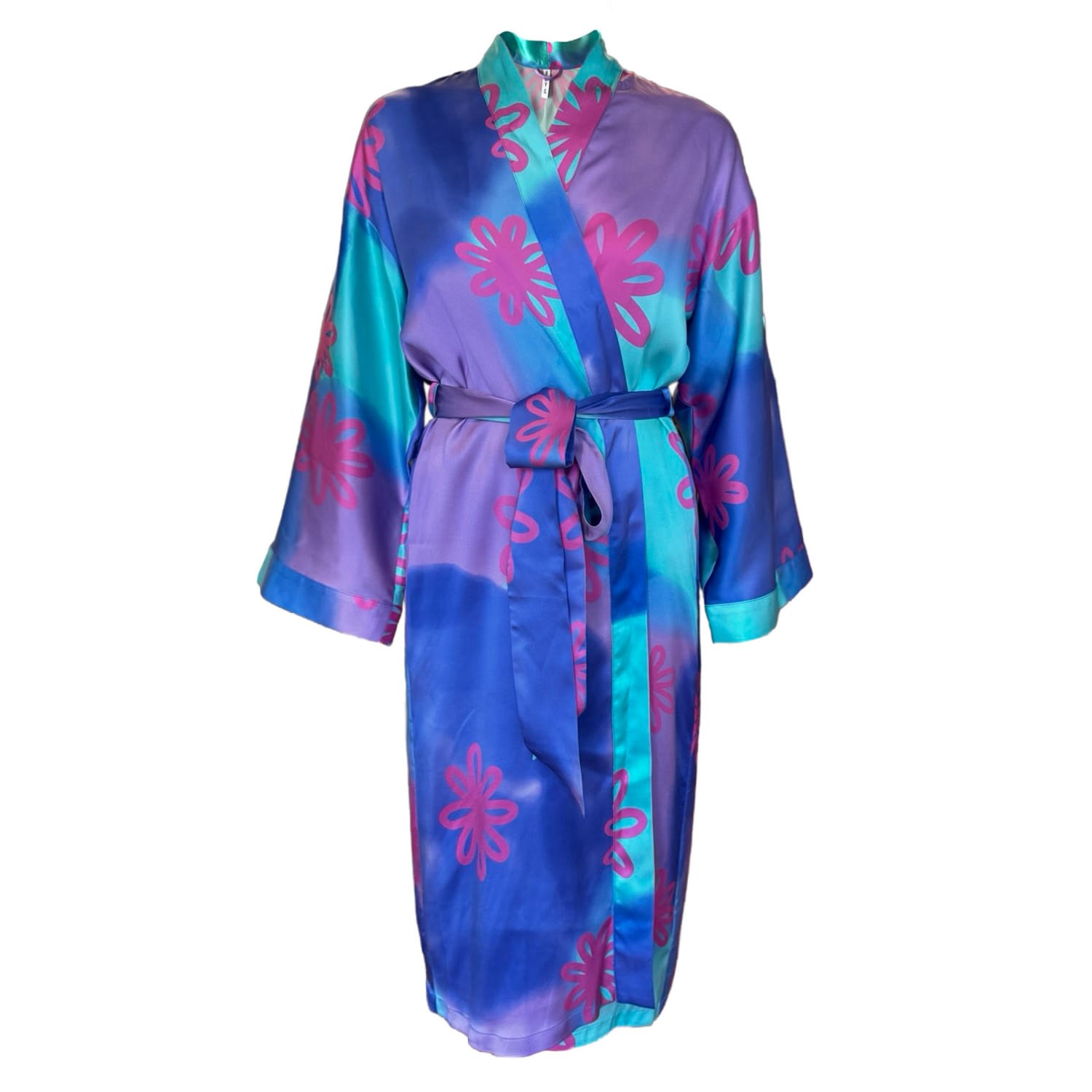 Roy G. Women's Pink / Purple / Blue Pool Watercolor Floral Kimono Robe In Pink/purple/blue