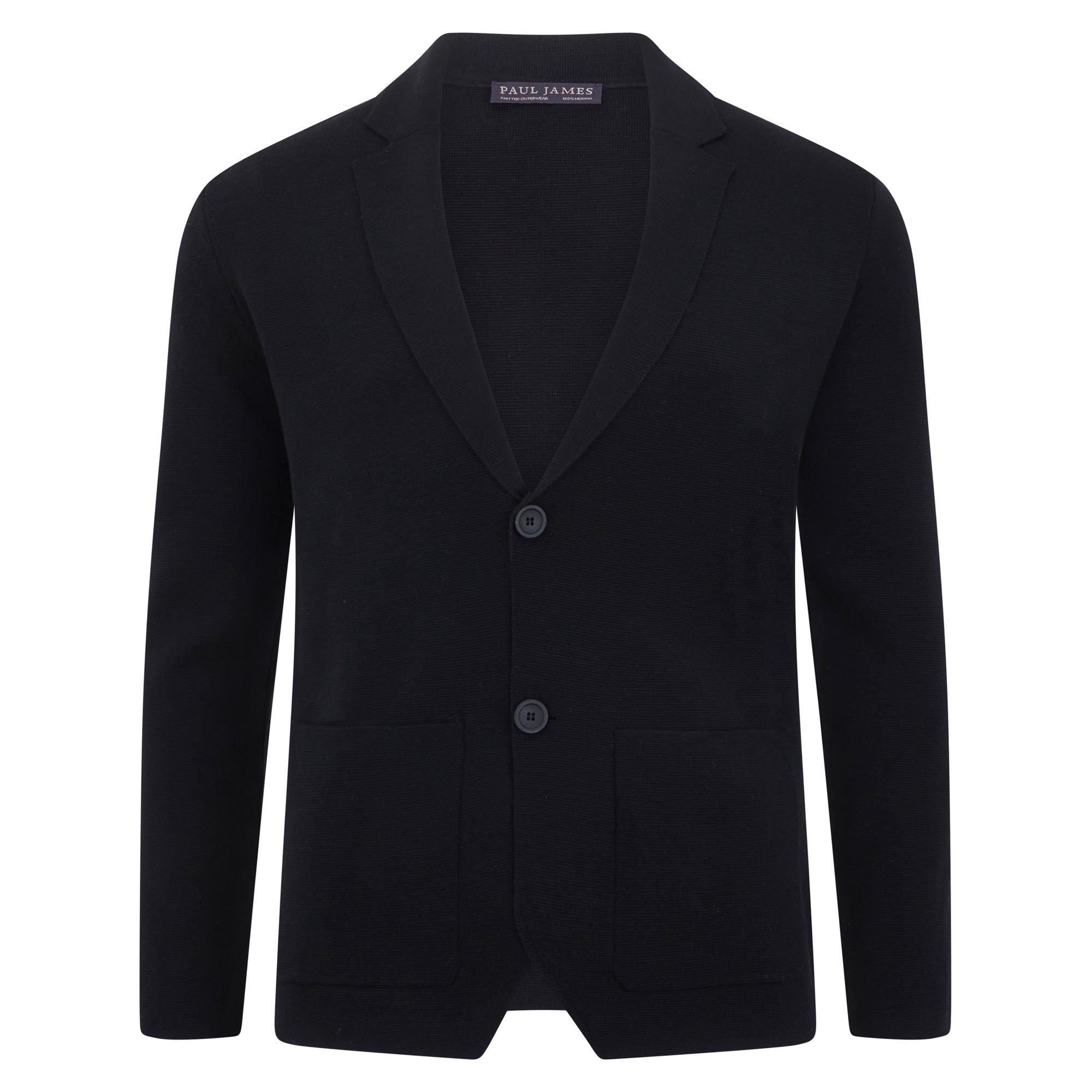 Paul James Knitwear Mens Lightweight Extra Fine Merino Wool Massimo Knitted Blazer - Black