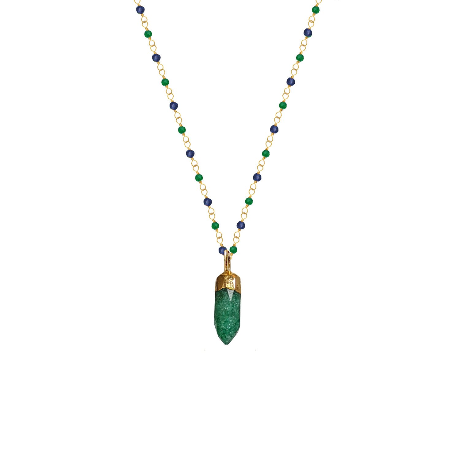 Mirabelle Jewellery Women's Green Jade Mini Point Pendant On Emerald & Sapphire Rosary In Green