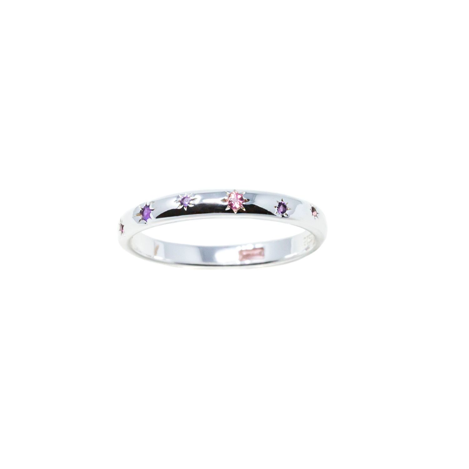 Nasi Silver Women's Pink Scatter Band Both Sides Now Dusk Edition Ring- Silver In Metallic