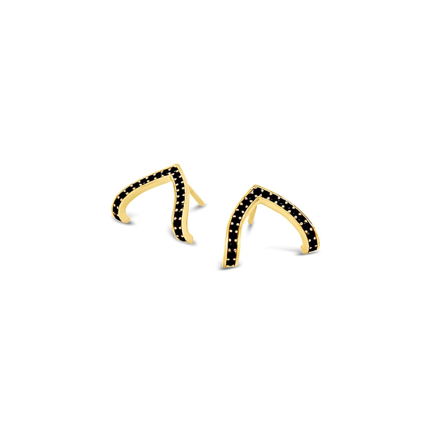 Lutiro Women's Pave Black Cz Wishbone Studs - Gold In Gold