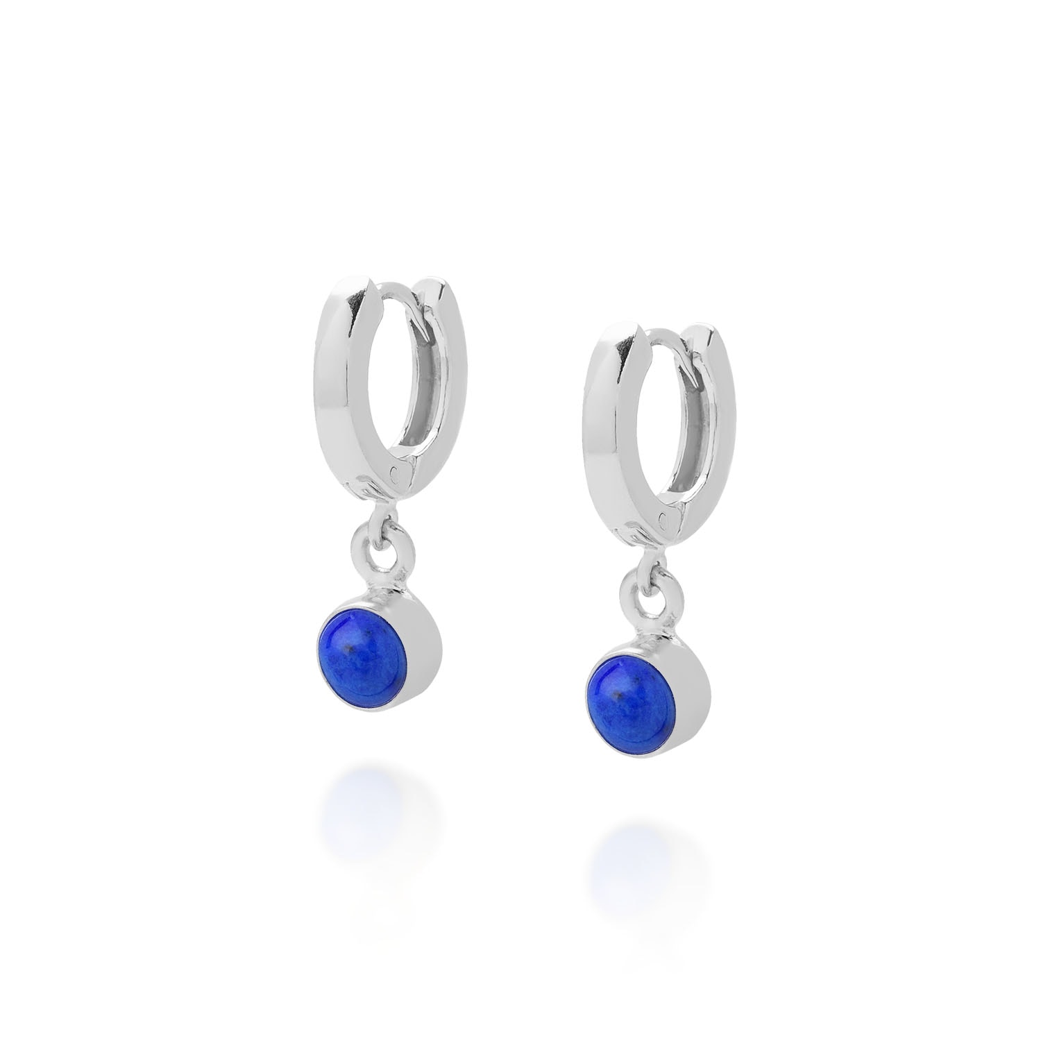 Nellou Jewellery Women's Blue / Silver Gem Hoop  Birthstone Earrings September Sterling Silver - Lapis