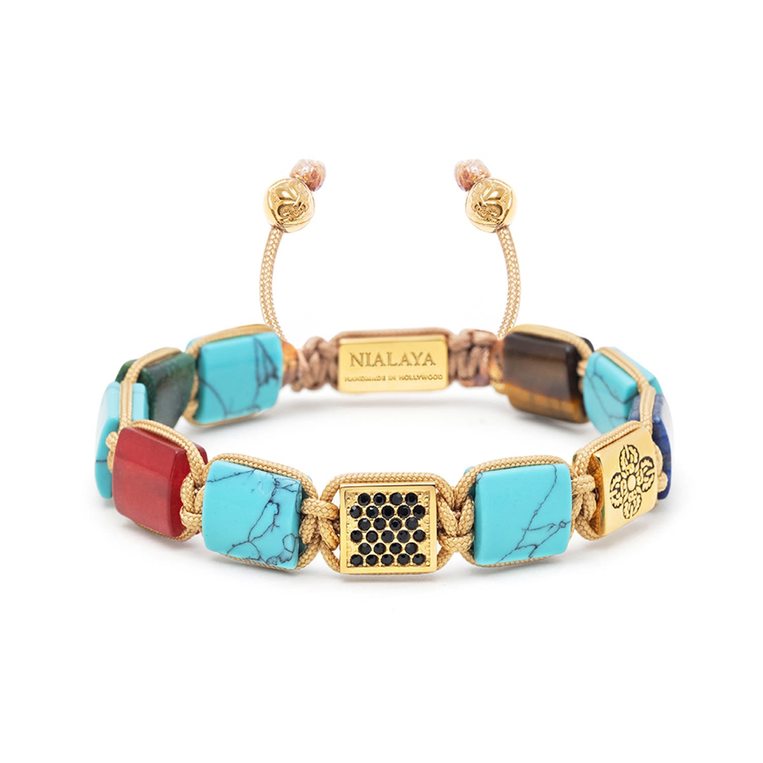 Brown / Red / Gold Women’s Flatbead Bracelet With Turquoise, Jade, Blue Lapis, Brown Tiger Eye & Gold Nialaya