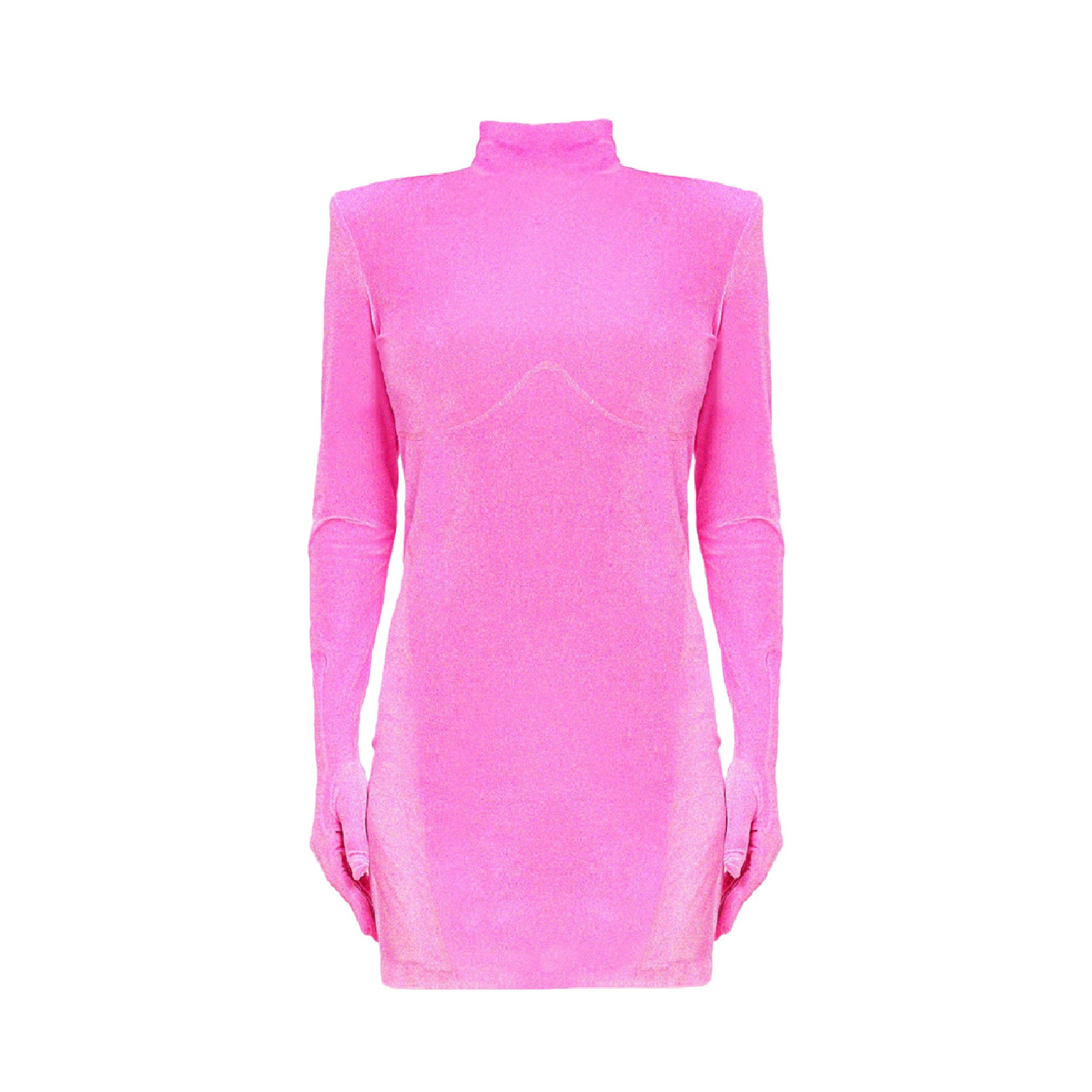 Pink Long Sleeve Turtleneck Velvet Bodycon Party Mini Dress With Gloves |  MONOSUIT | Wolf & Badger