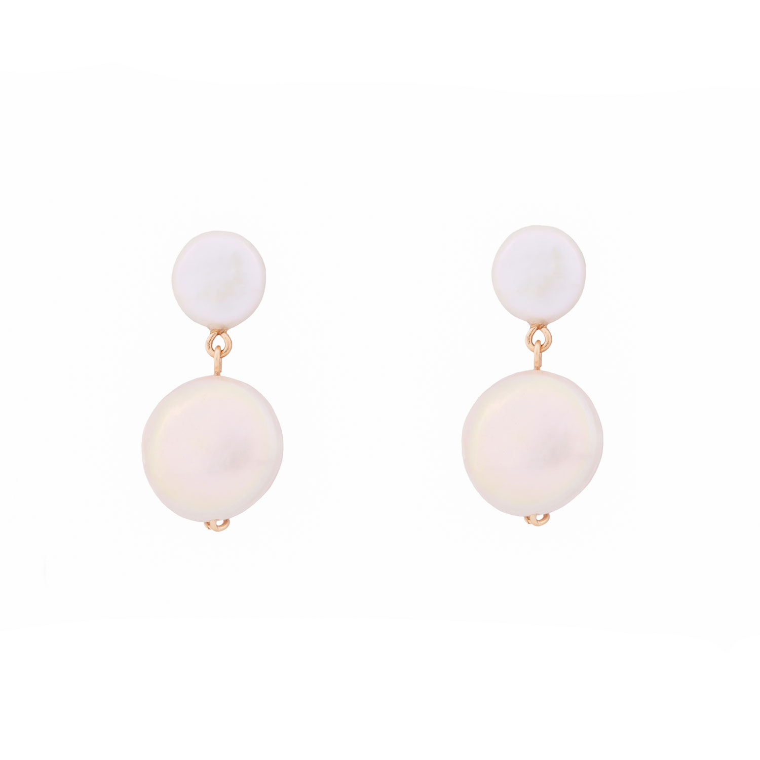 Oanasavu.creations Women's Gold / White White Luster Freshwater Round Pearls Dangle Earrings Gold Ear Studs In Multi