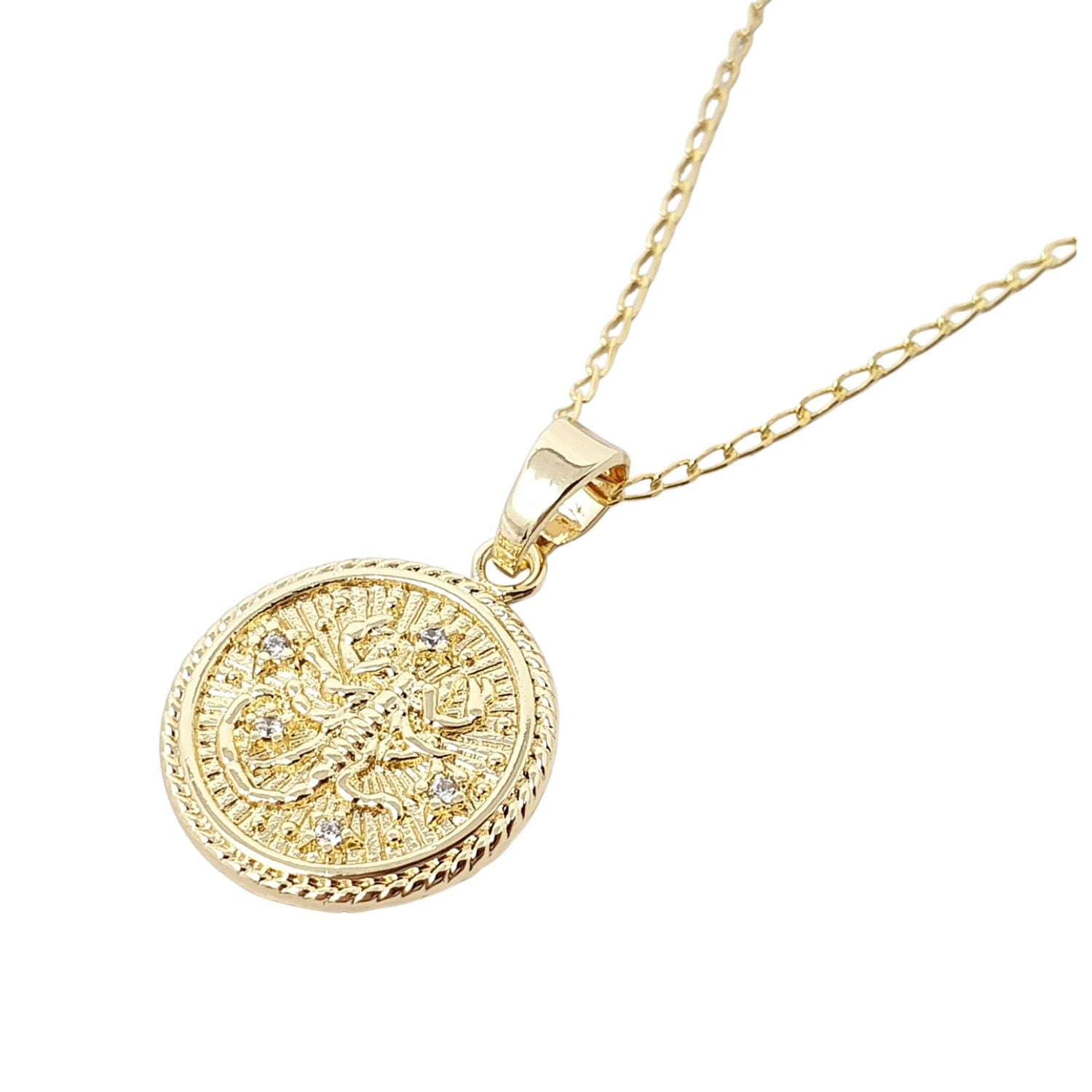 Women’s Scorpio Gold Plated Zodiac Astrology Pendant Charm Necklace Harfi