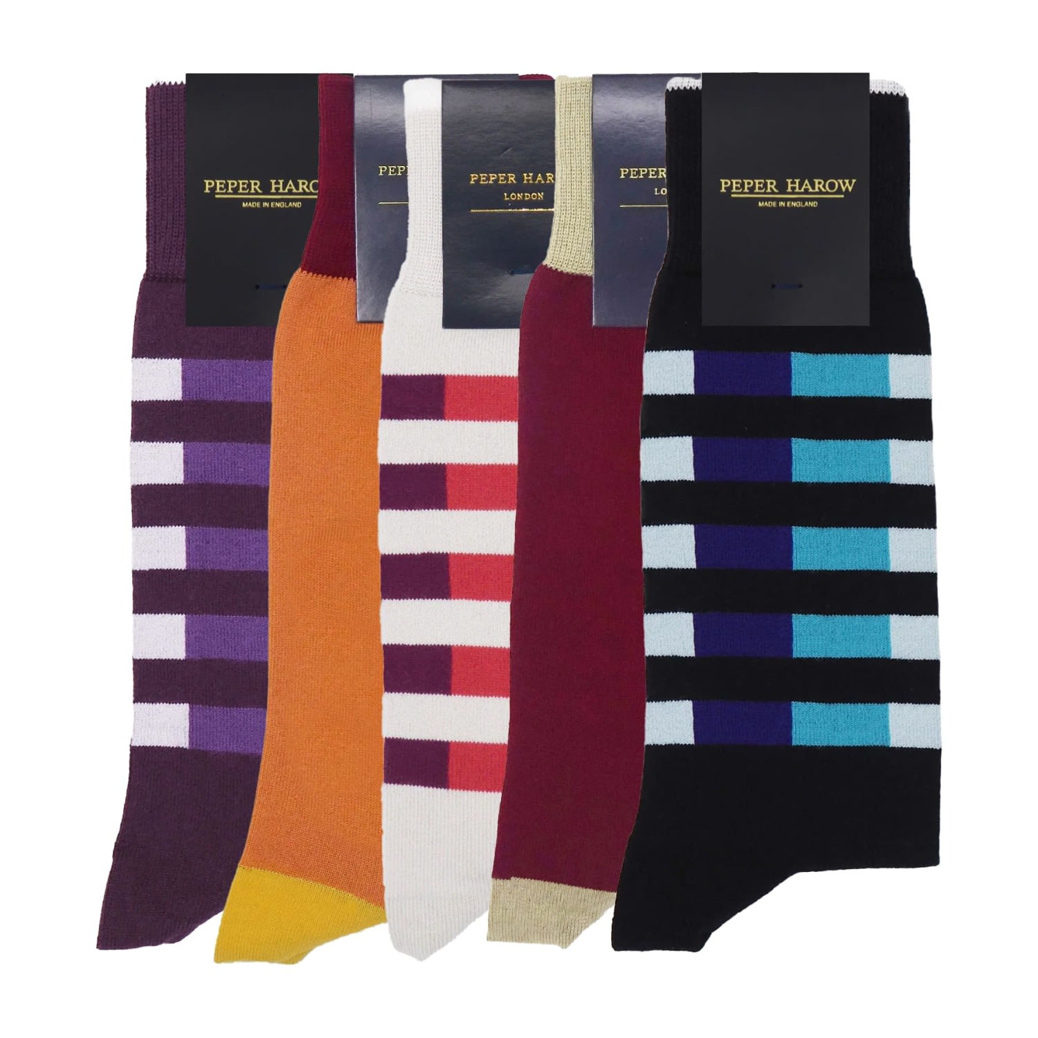 Peper Harow - Made In England Men's Socks Bundle - Plain Striped