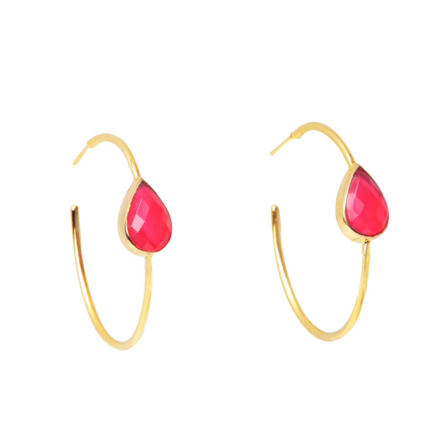 Women’s Pink / Purple / Gold Spring Life Hot Pink Gemstone Hoop Earrings Yaa Yaa London