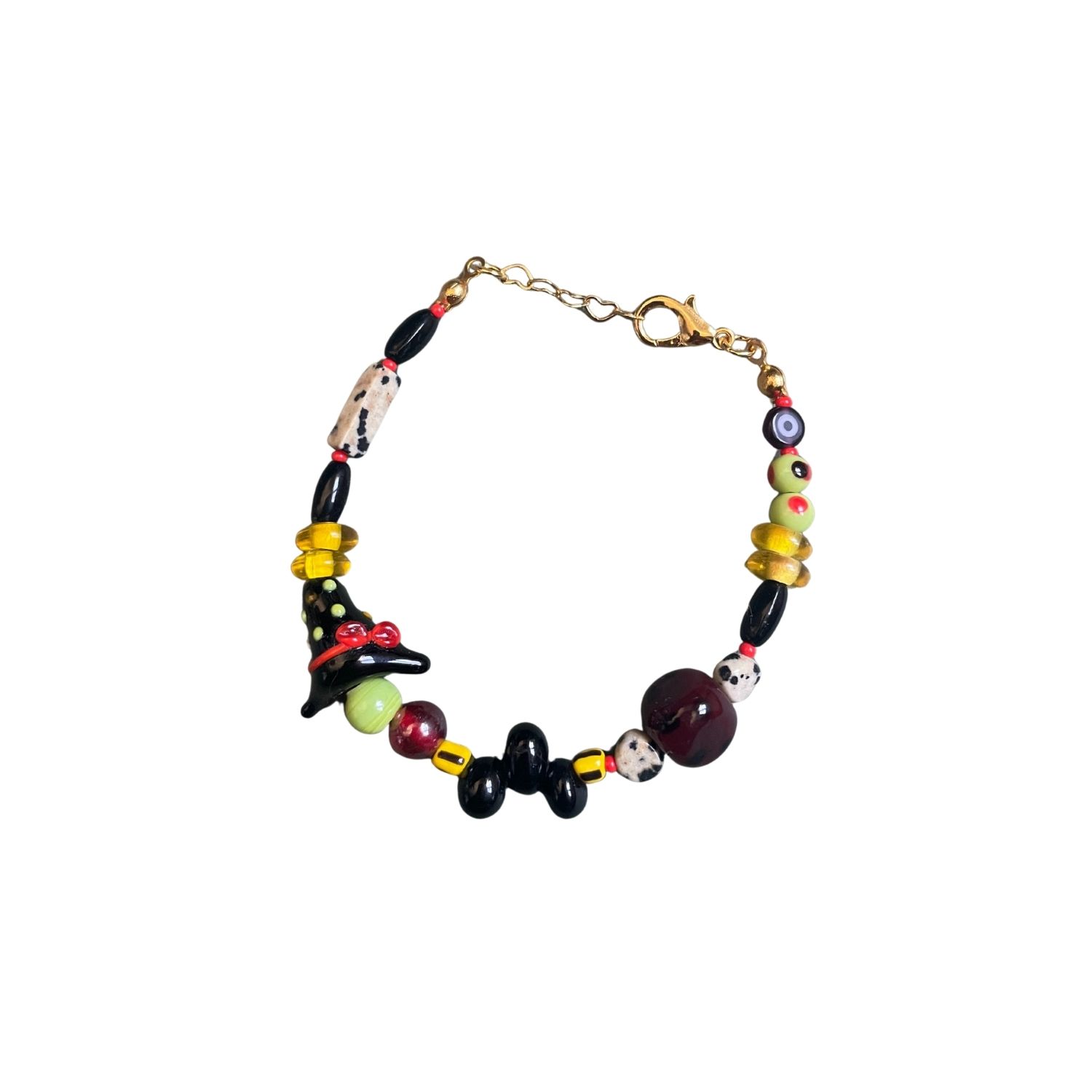 Desert Lobby Women's Black / Red / Yellow Witchy Witch – Handmade Halloween Bracelet With Dalmatian Jasper And Mu In Multi