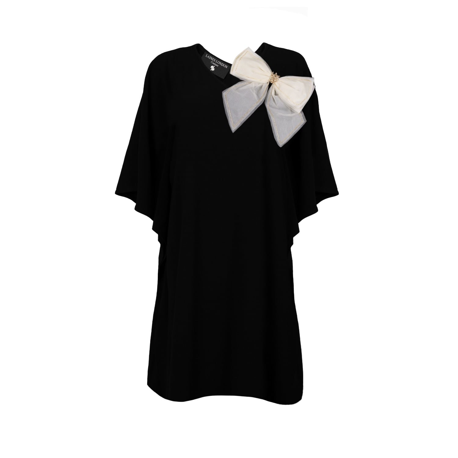 Laines London Women's Black / White Laines Couture Kaftan With Cream & Gold Embellished Bow In Black