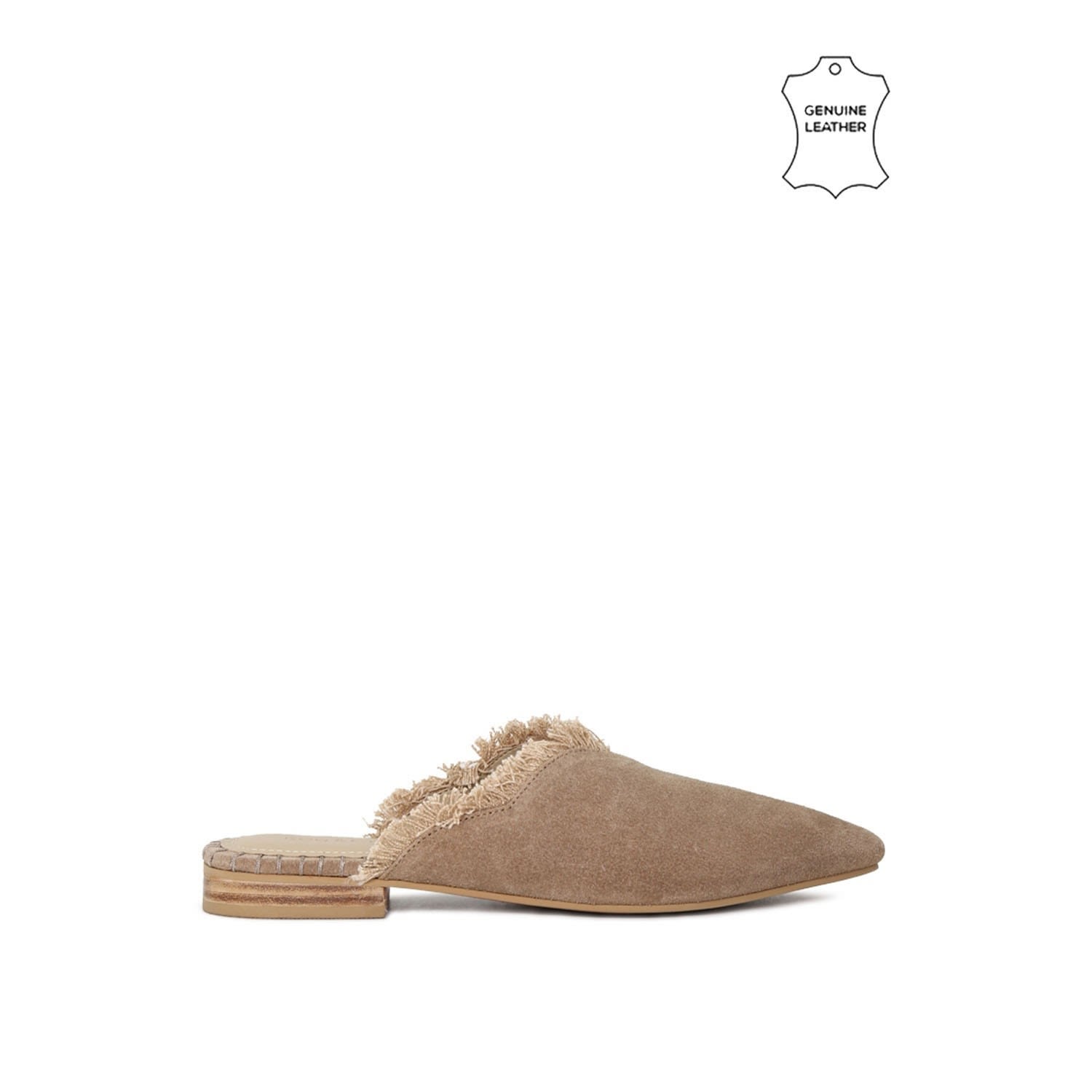Rag & Co Women's Brown Molly Frayed Leather Mules In Taupe By