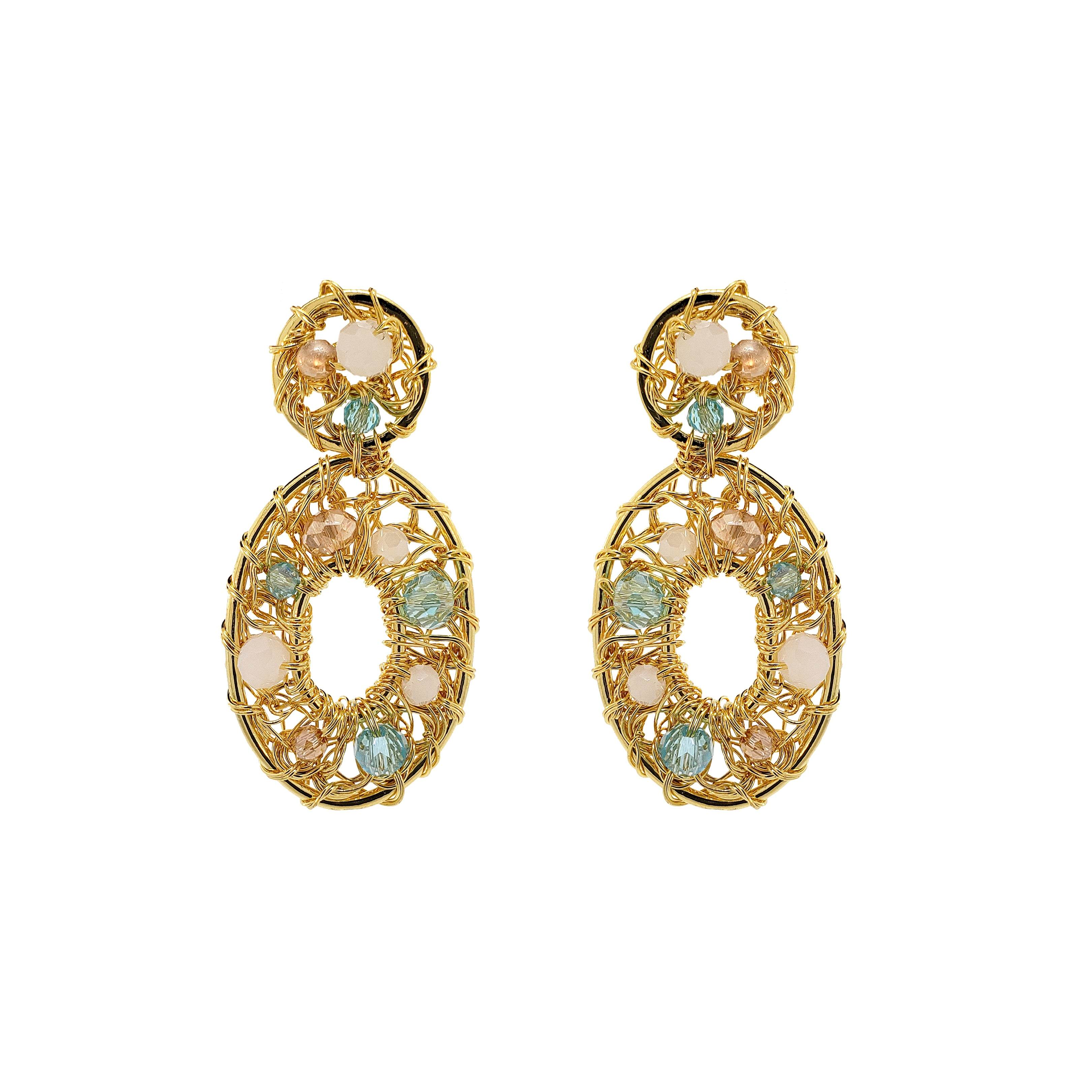 Lavish By Tricia Milaneze Women's Neutrals / Gold / Blue Seafoam Blue Mix Moira Drop Handmade Earrings