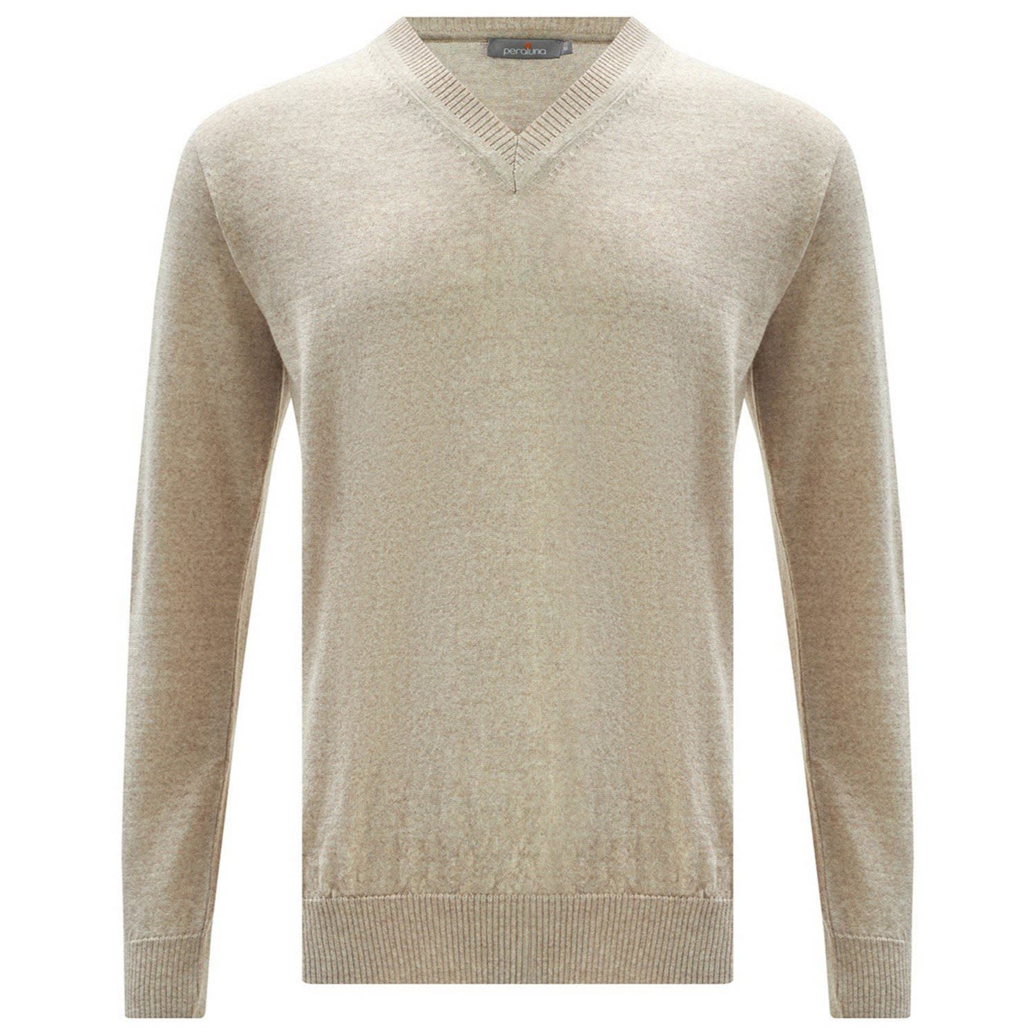 Brown V Neck Basic Knitwear Men’s Pullover - Beige Small Peraluna