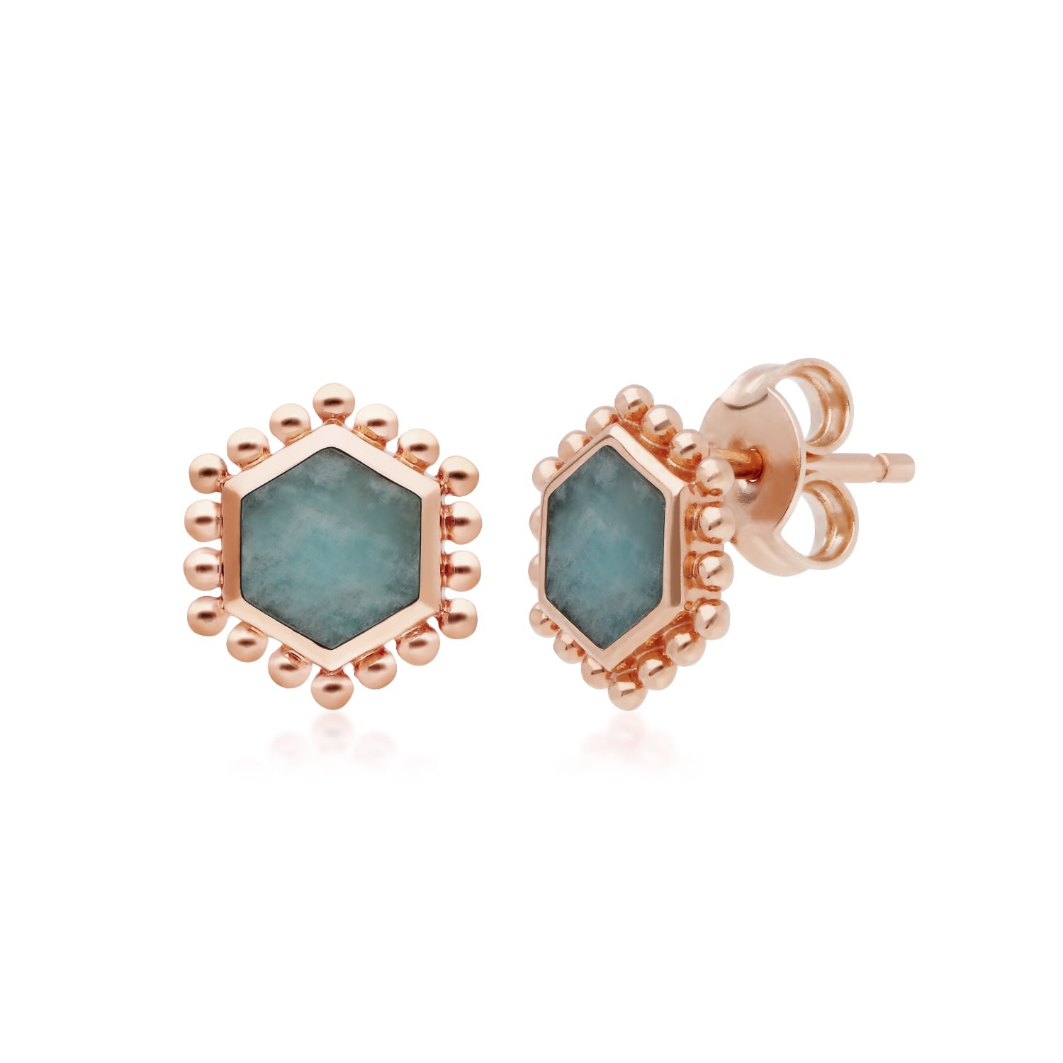 Women’s Blue Amazonite Slice Stud Earrings In Rose Gold Plated Silver Gemondo