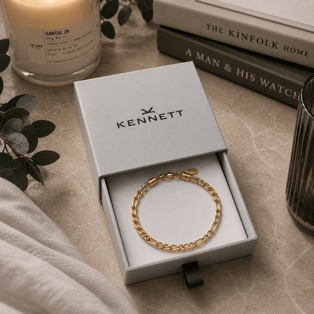 Kennett Gold Figaro Chain Bracelet Five Mm | Kennett Watches
